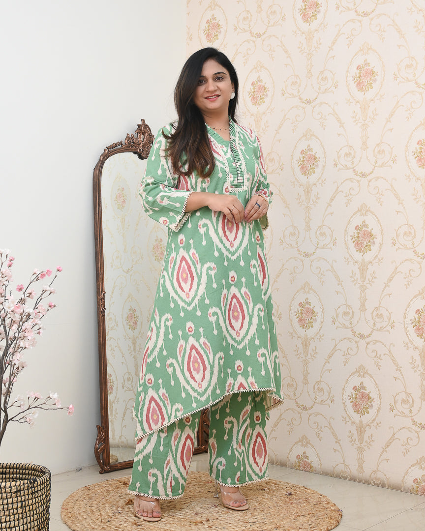 Ikkat Cotton Asymmetric A-line Casual Coord Set - The Jaipur Studio