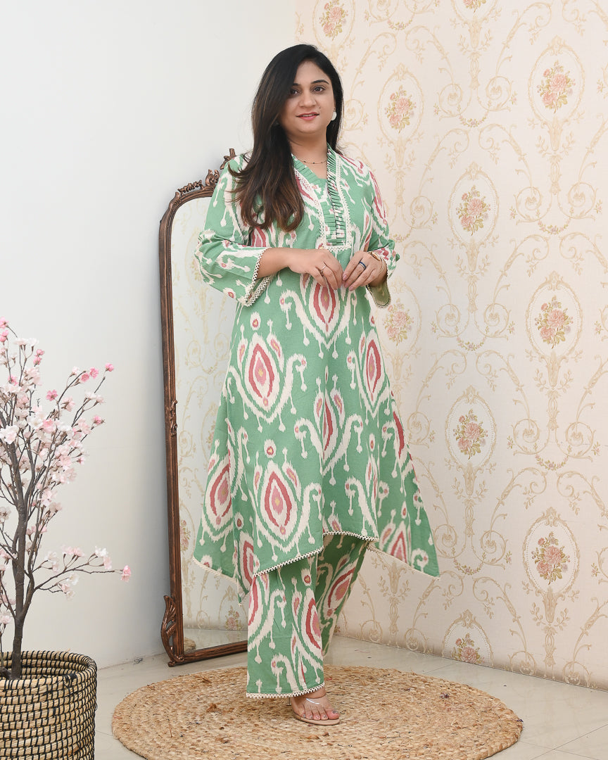 Ikkat Cotton Asymmetric A-line Casual Coord Set - The Jaipur Studio