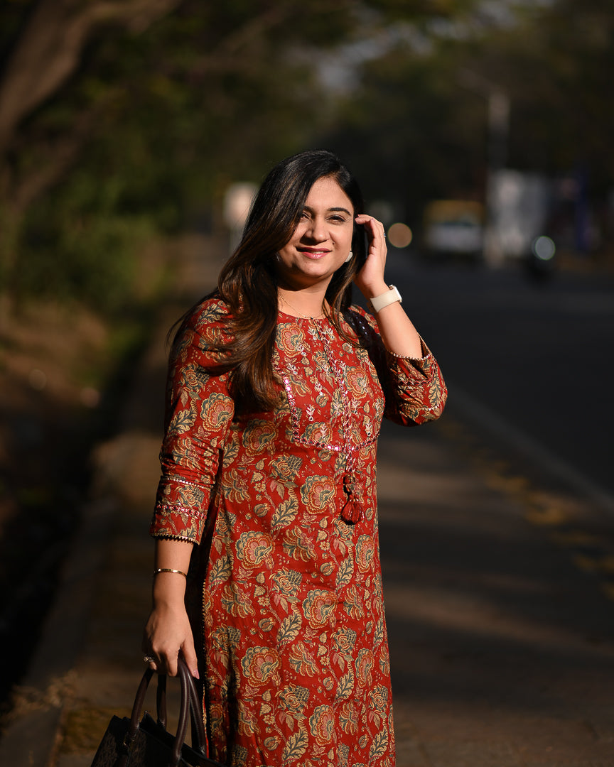 Cotton Floral Embroidered Casual Pant Set - The Jaipur Studio