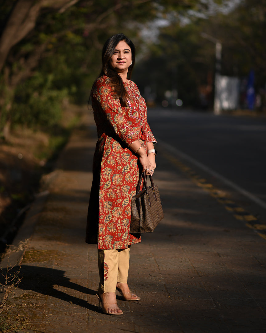 Cotton Floral Embroidered Casual Pant Set - The Jaipur Studio