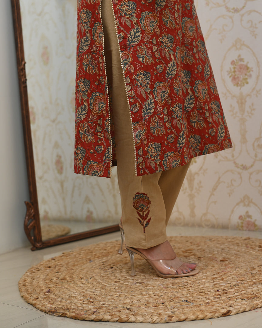 Cotton Floral Embroidered Casual Pant Set - The Jaipur Studio
