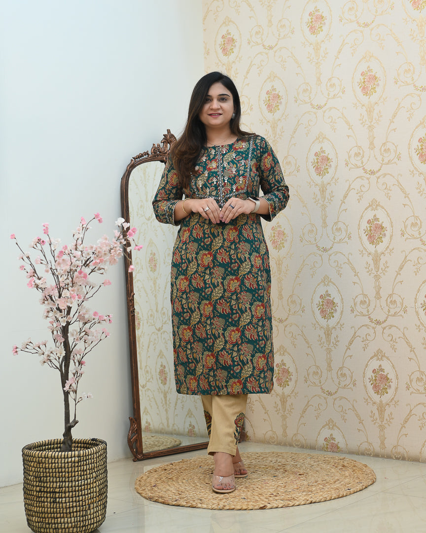 Cotton Floral Embroidered Casual Pant Set - The Jaipur Studio