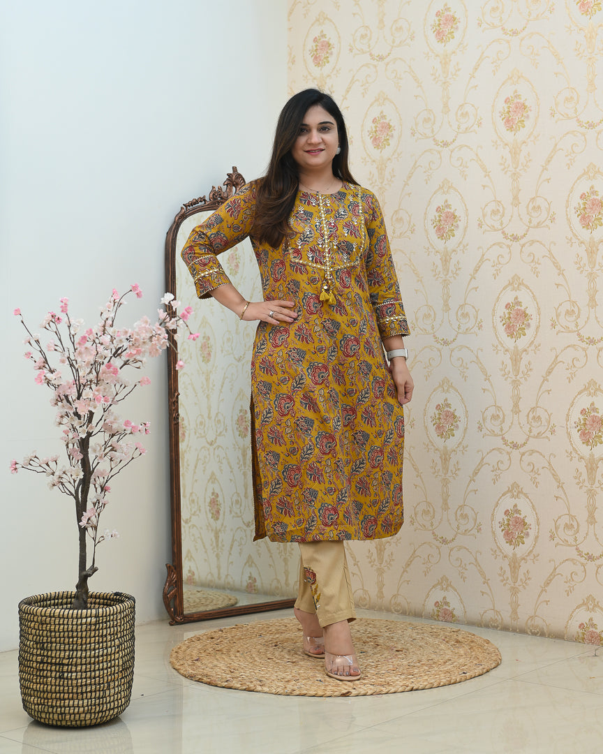 Cotton Floral Embroidered Casual Pant Set - The Jaipur Studio