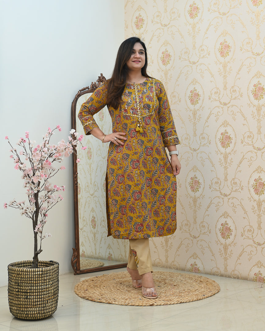 Cotton Floral Embroidered Casual Pant Set - The Jaipur Studio