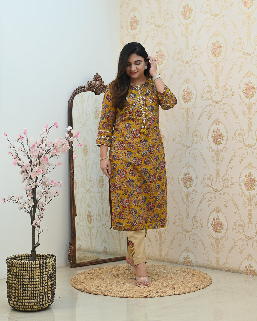 Cotton Floral Embroidered Casual Pant Set - The Jaipur Studio