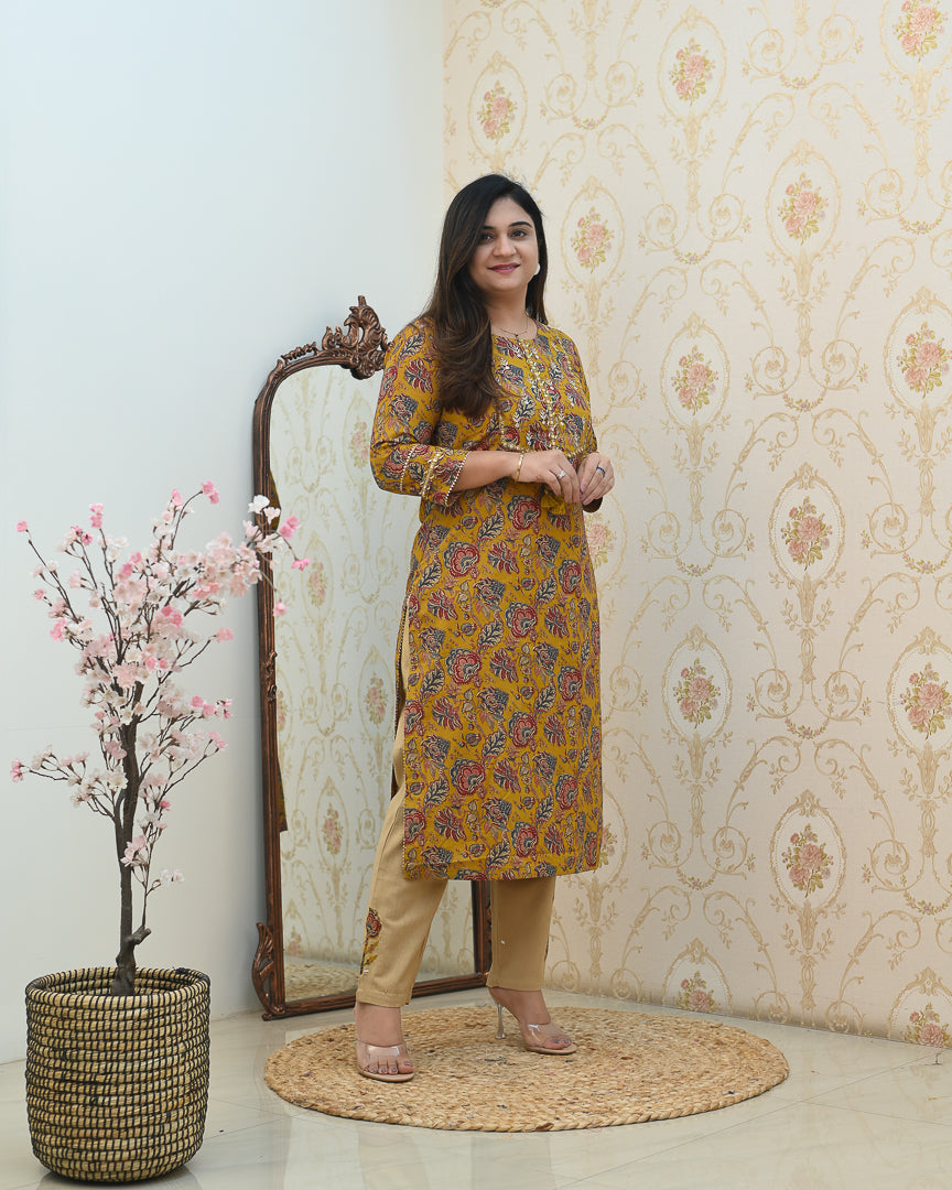 Cotton Floral Embroidered Casual Pant Set - The Jaipur Studio