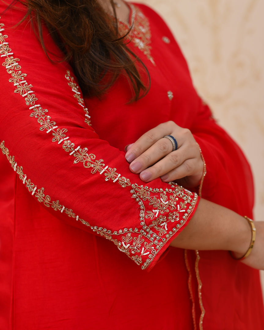 'Laila' Silk Hand Embroidered Pant Set - The Jaipur Studio