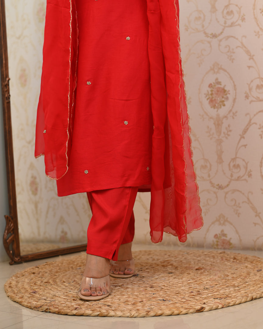 'Laila' Silk Hand Embroidered Pant Set - The Jaipur Studio