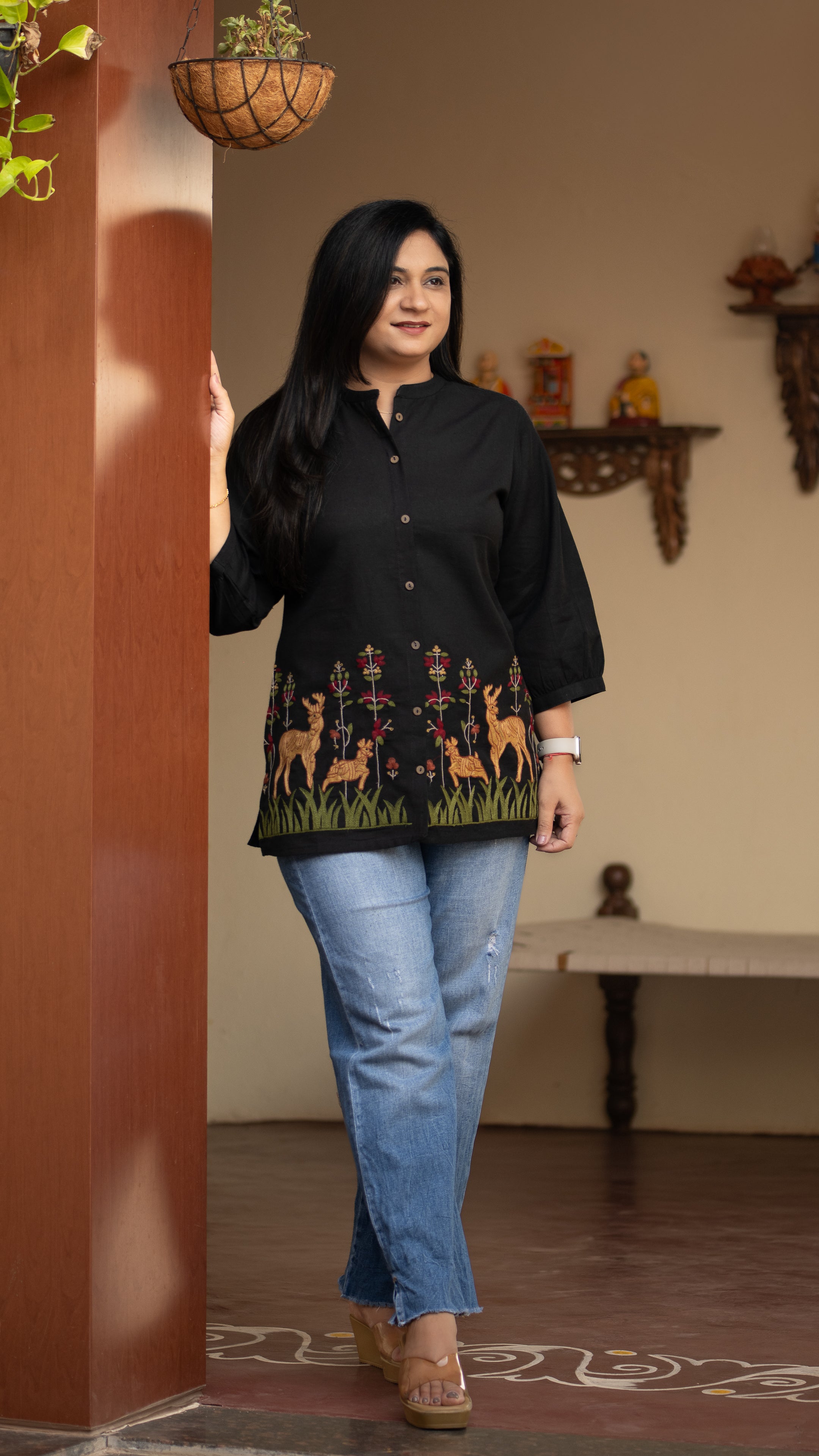 Arika Cotton Embroidered Short Top - The Jaipur Studio
