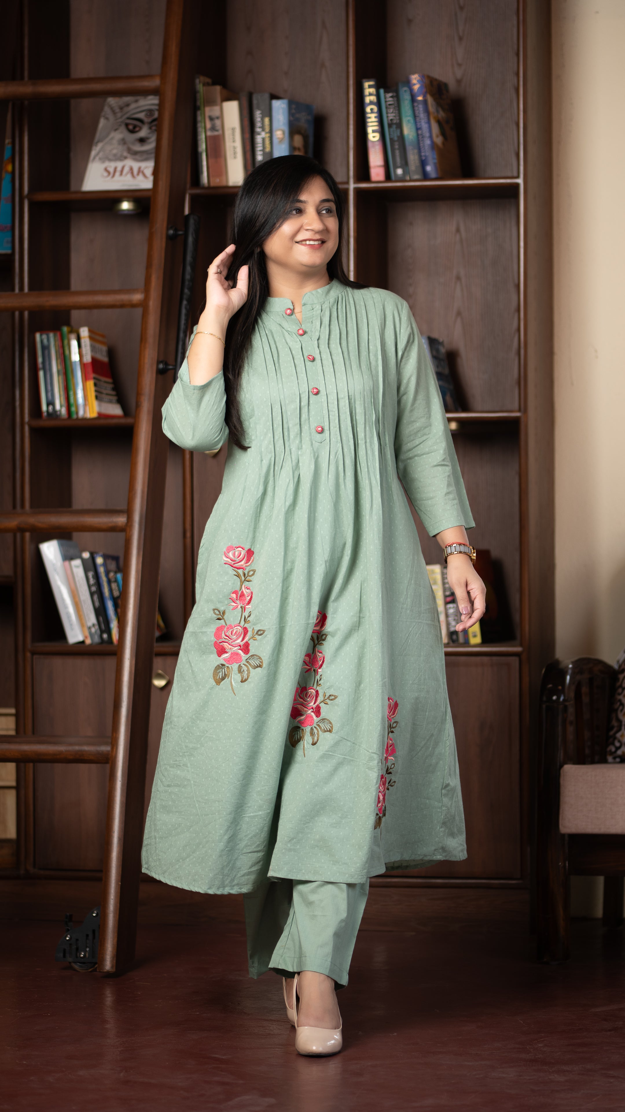 Ayaat Dobby Cotton A-line Embroidered Pant Set - The Jaipur Studio