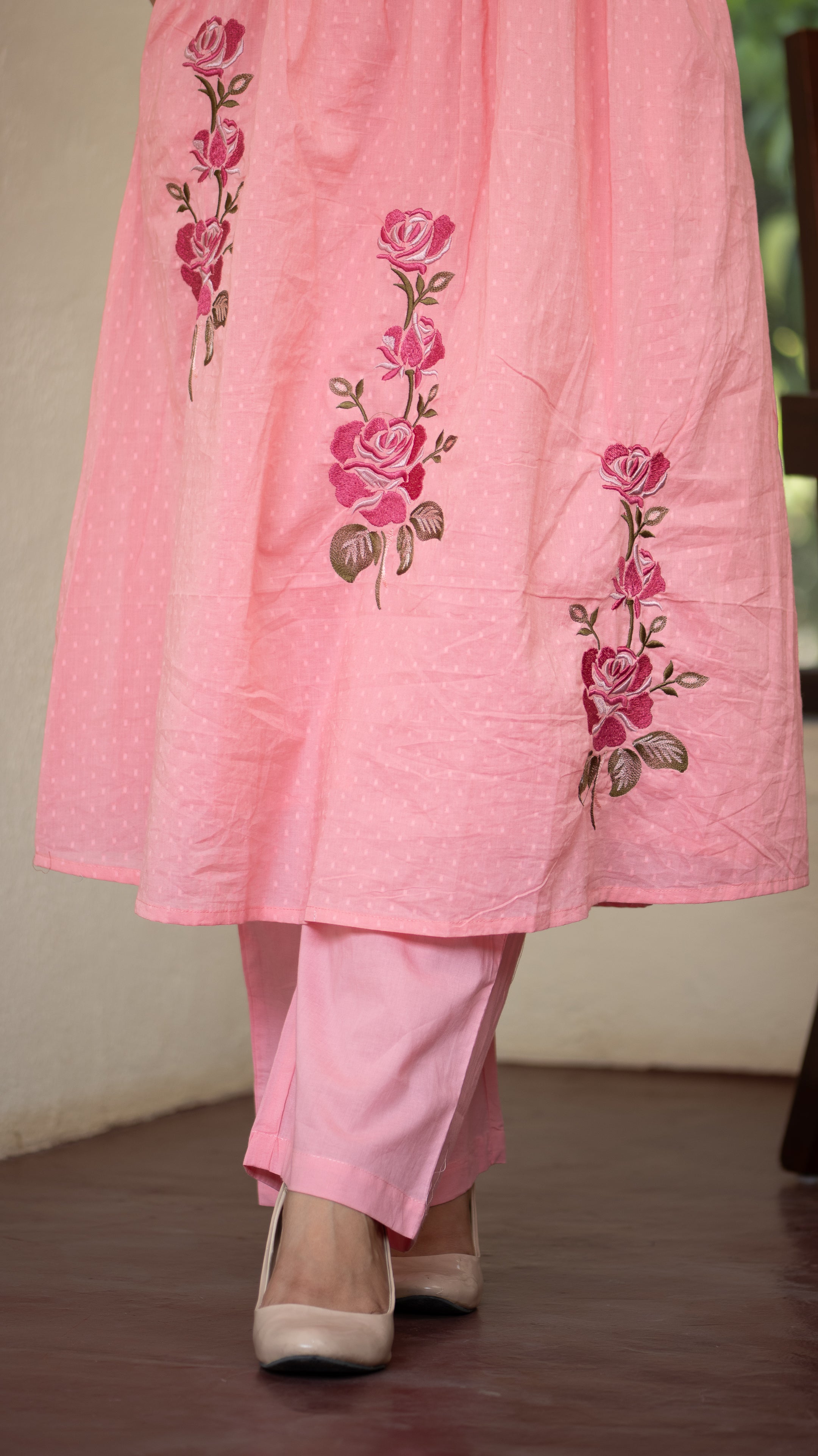 Ayaat Dobby Cotton A-line Embroidered Pant Set - The Jaipur Studio