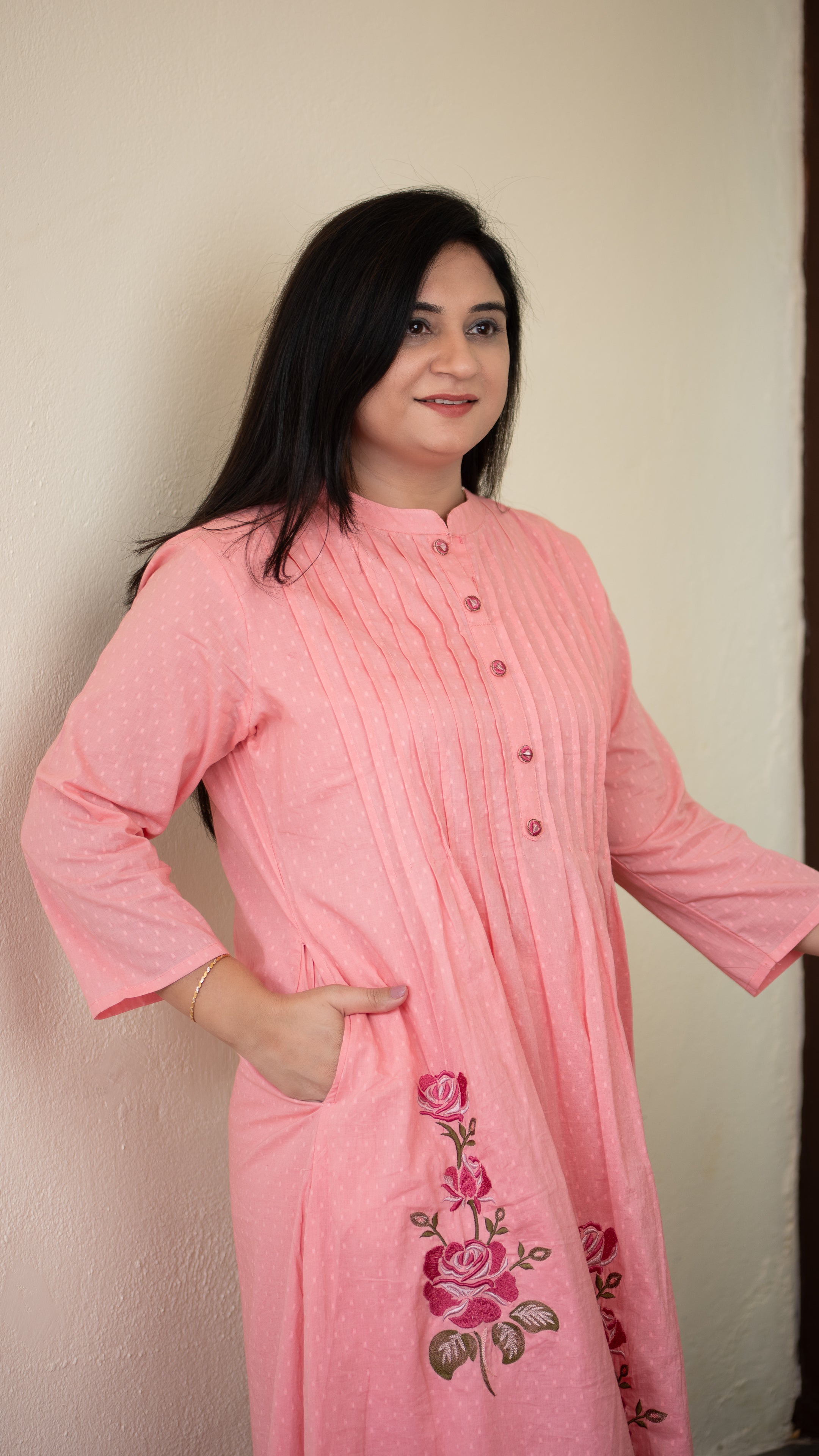 Ayaat Dobby Cotton A-line Embroidered Pant Set - The Jaipur Studio