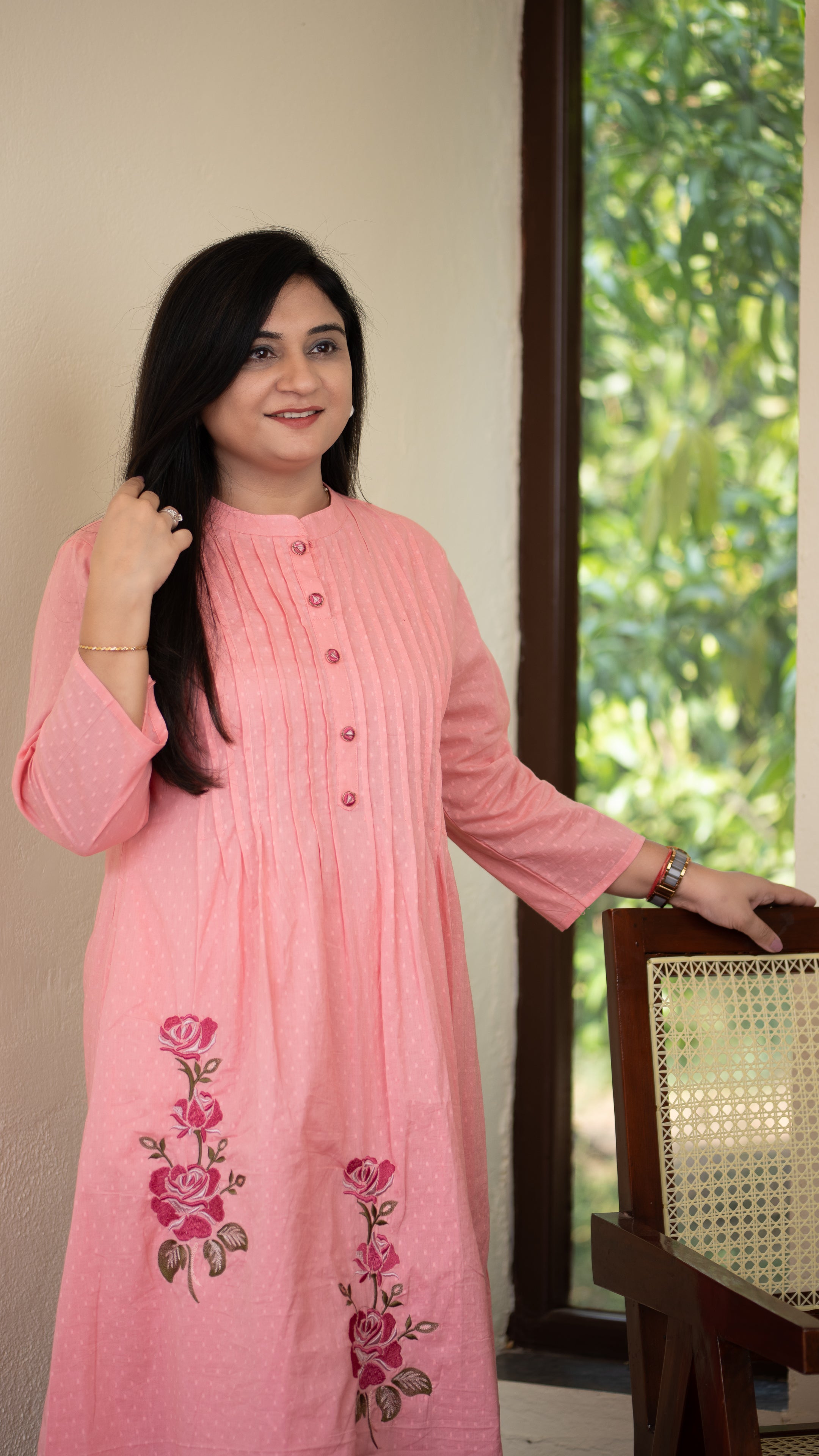 Ayaat Dobby Cotton A-line Embroidered Pant Set - The Jaipur Studio