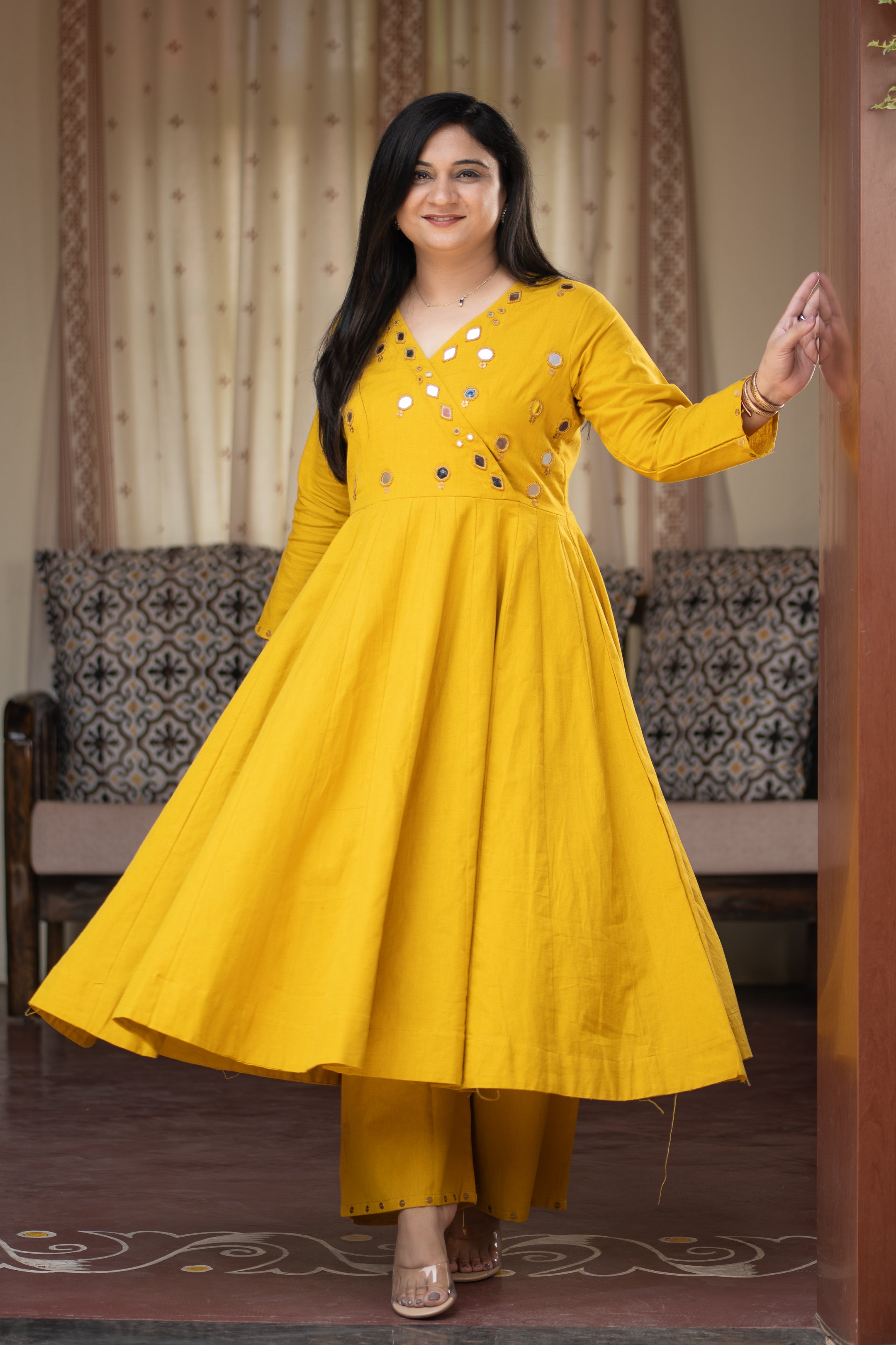 Giva Cotton Mirror Embroidered Plazo Set - The Jaipur Studio