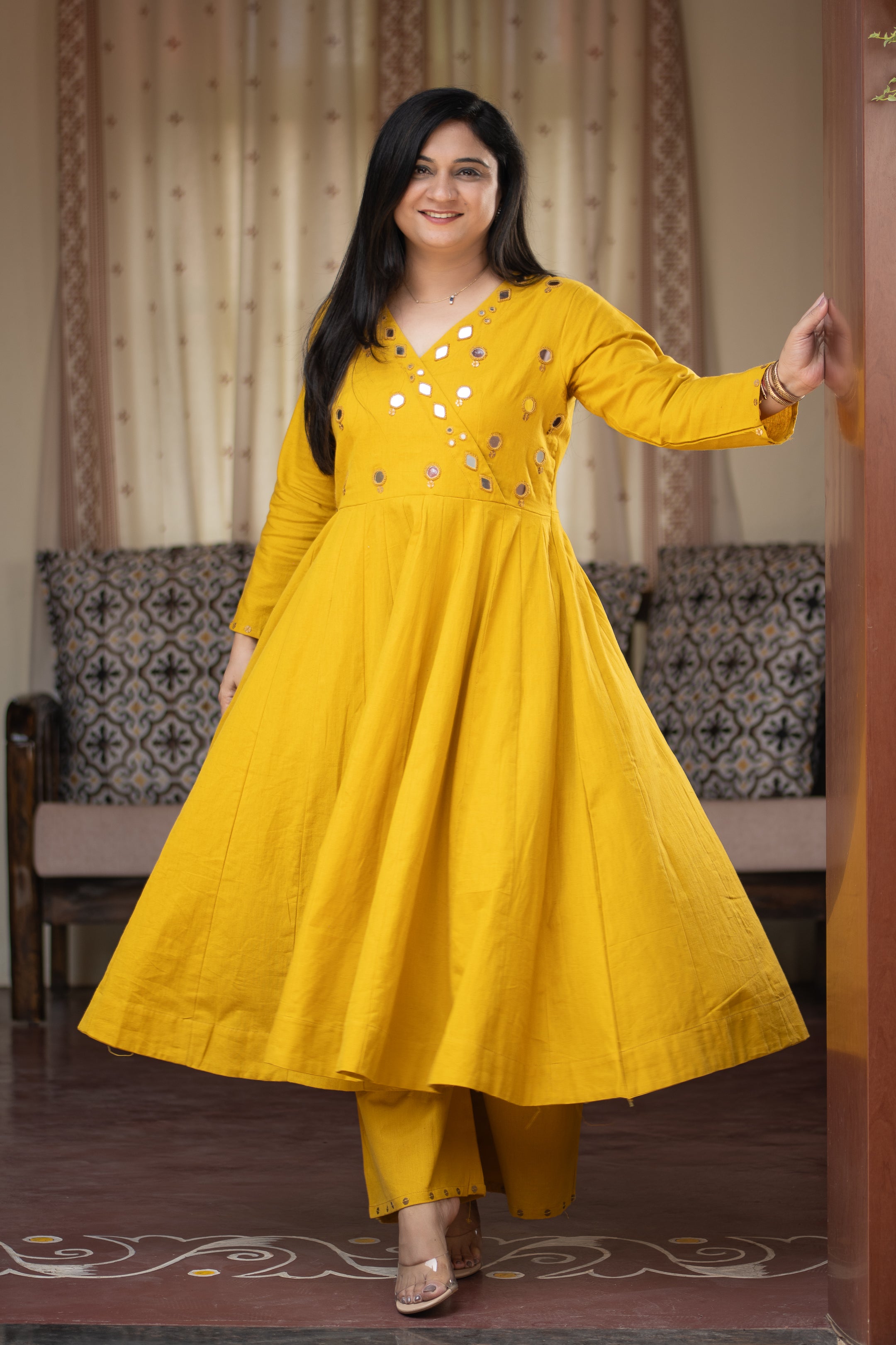 Giva Cotton Mirror Embroidered Plazo Set - The Jaipur Studio