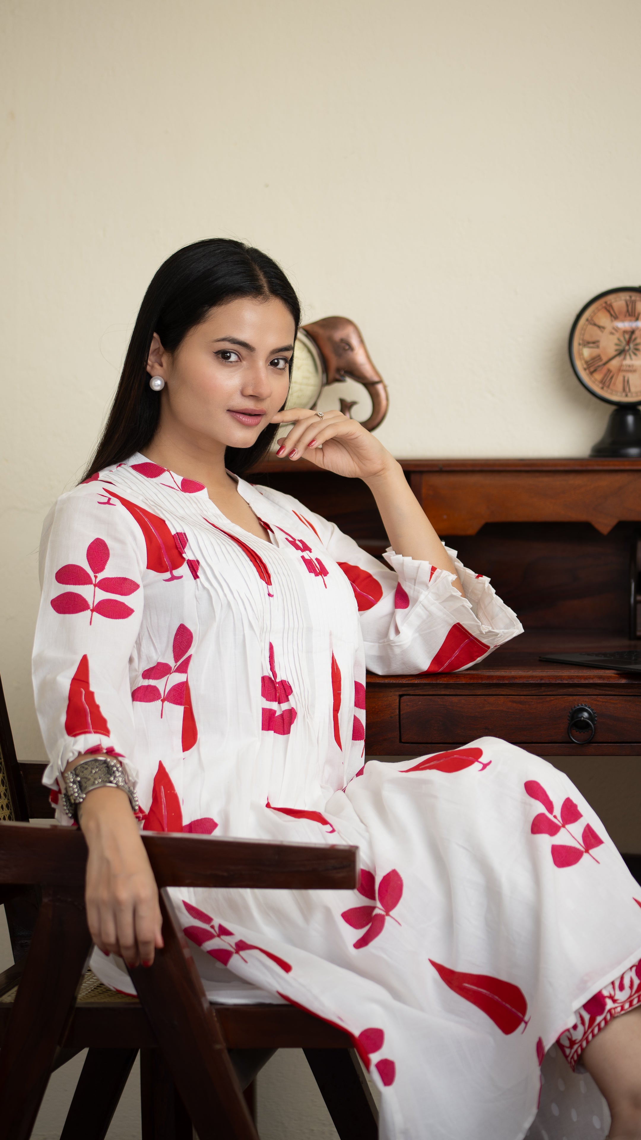 Akrita Cotton A-line Handblock Pant Set - The Jaipur Studio