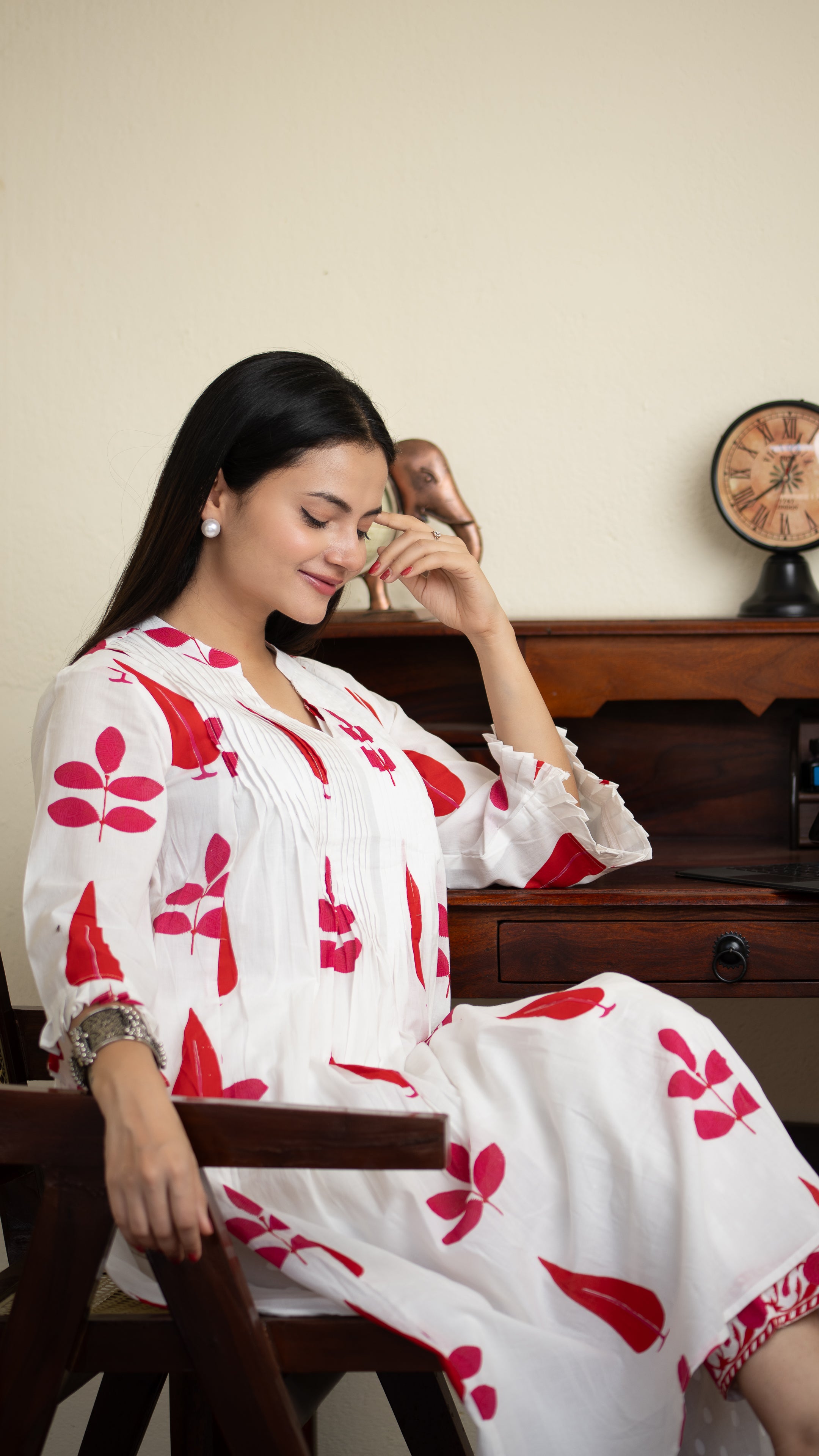 Akrita Cotton A-line Handblock Pant Set - The Jaipur Studio
