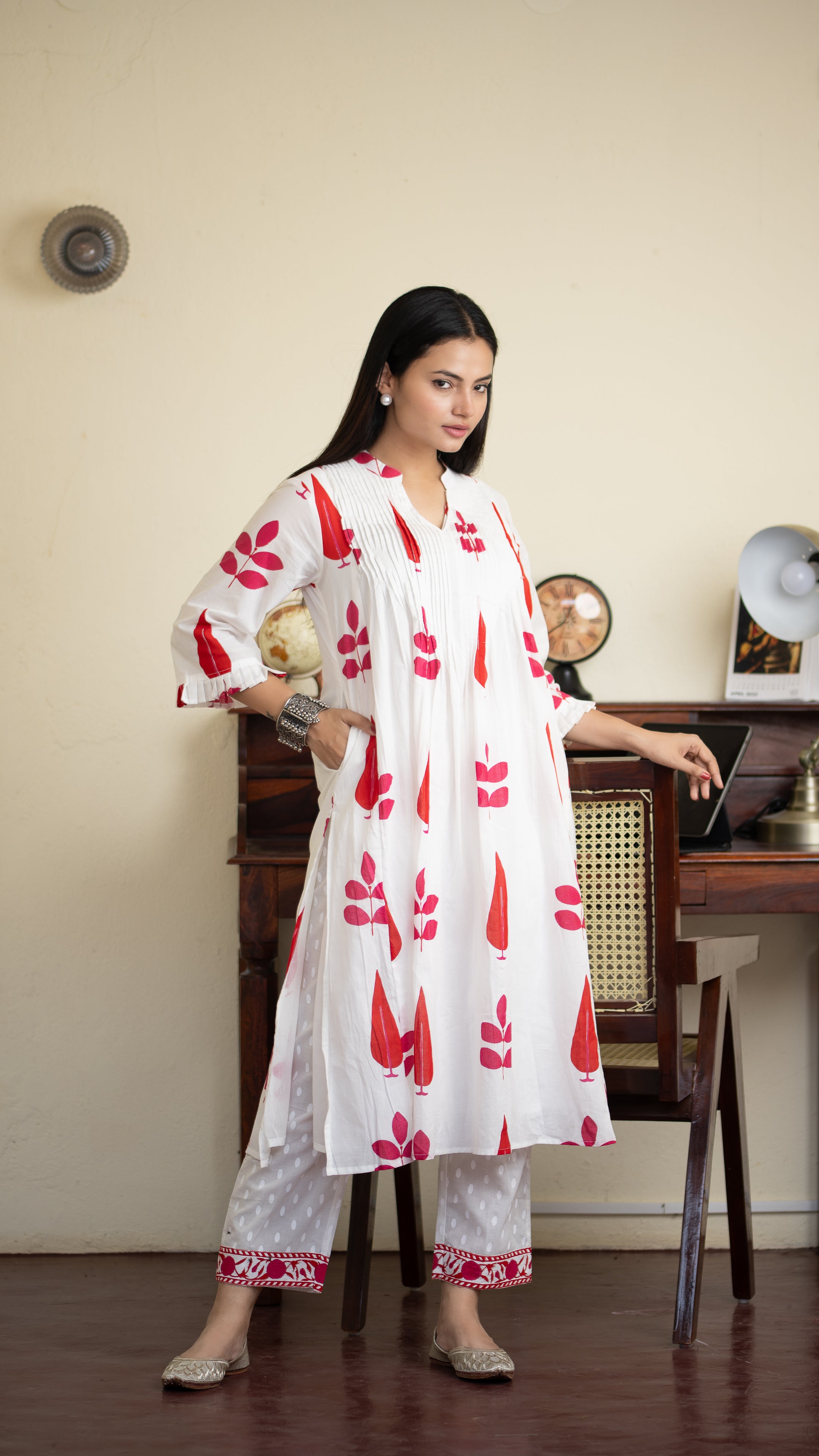 Akrita Cotton A-line Handblock Pant Set - The Jaipur Studio