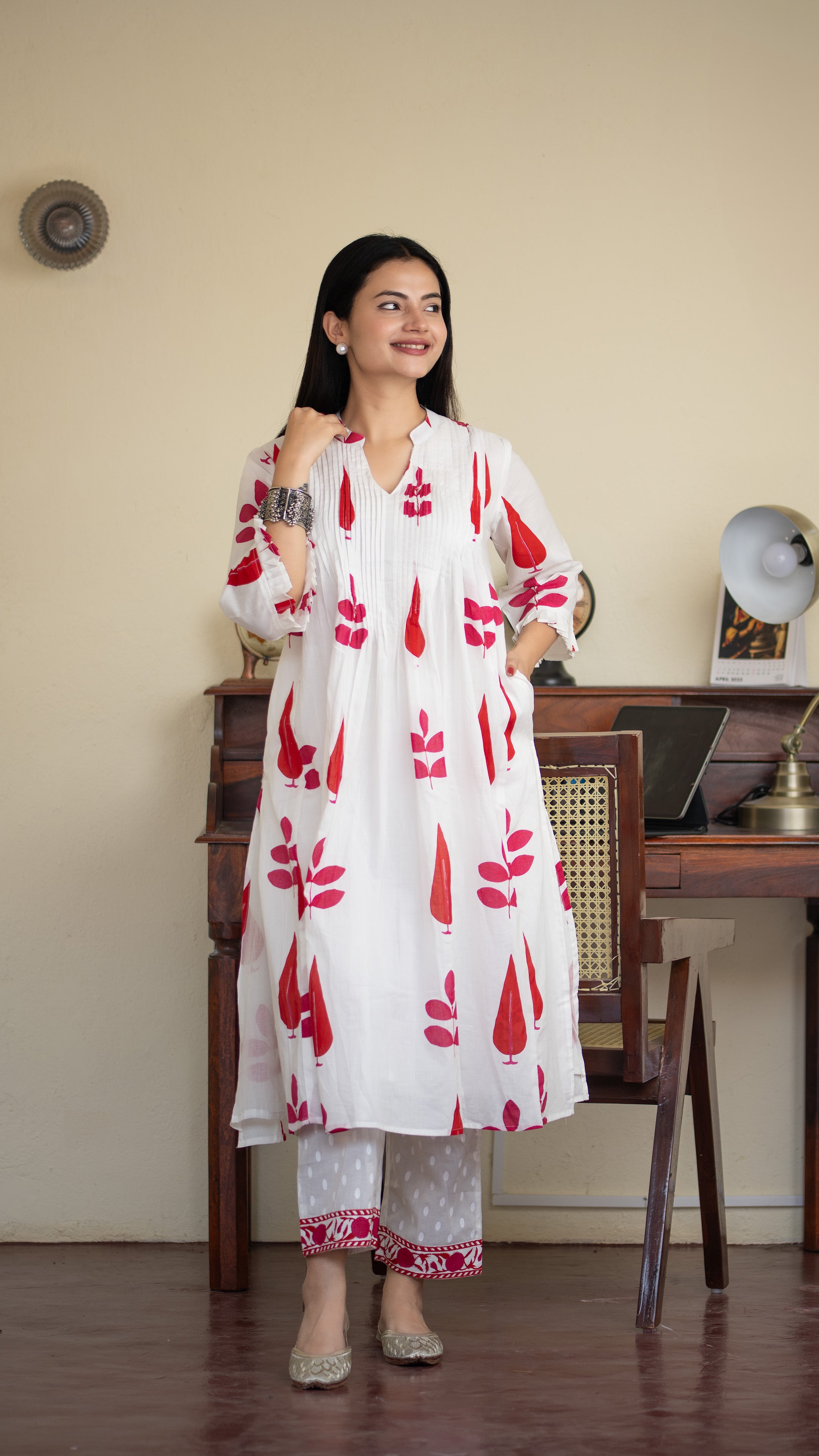 Akrita Cotton A-line Handblock Pant Set - The Jaipur Studio
