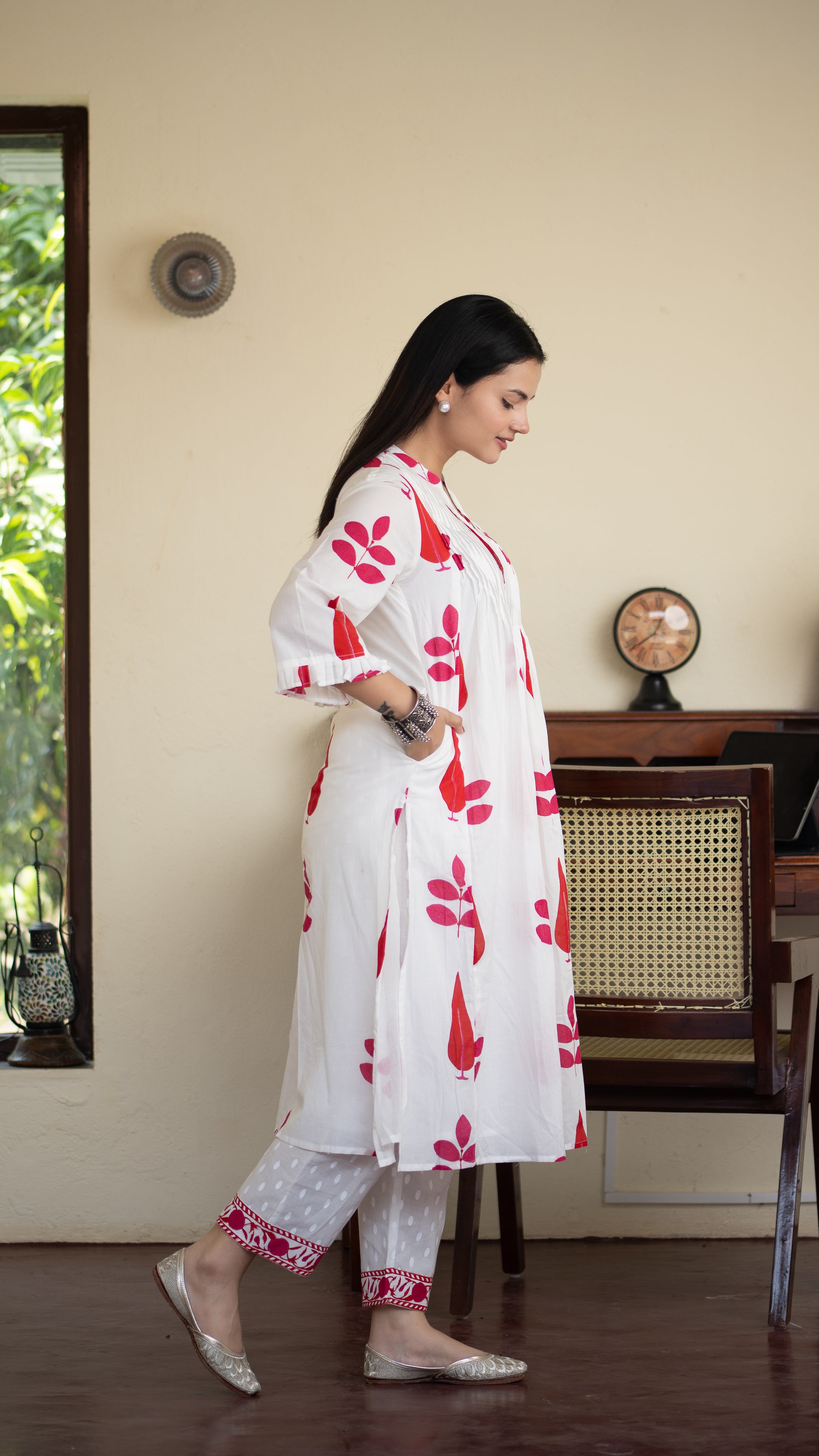 Akrita Cotton A-line Handblock Pant Set - The Jaipur Studio