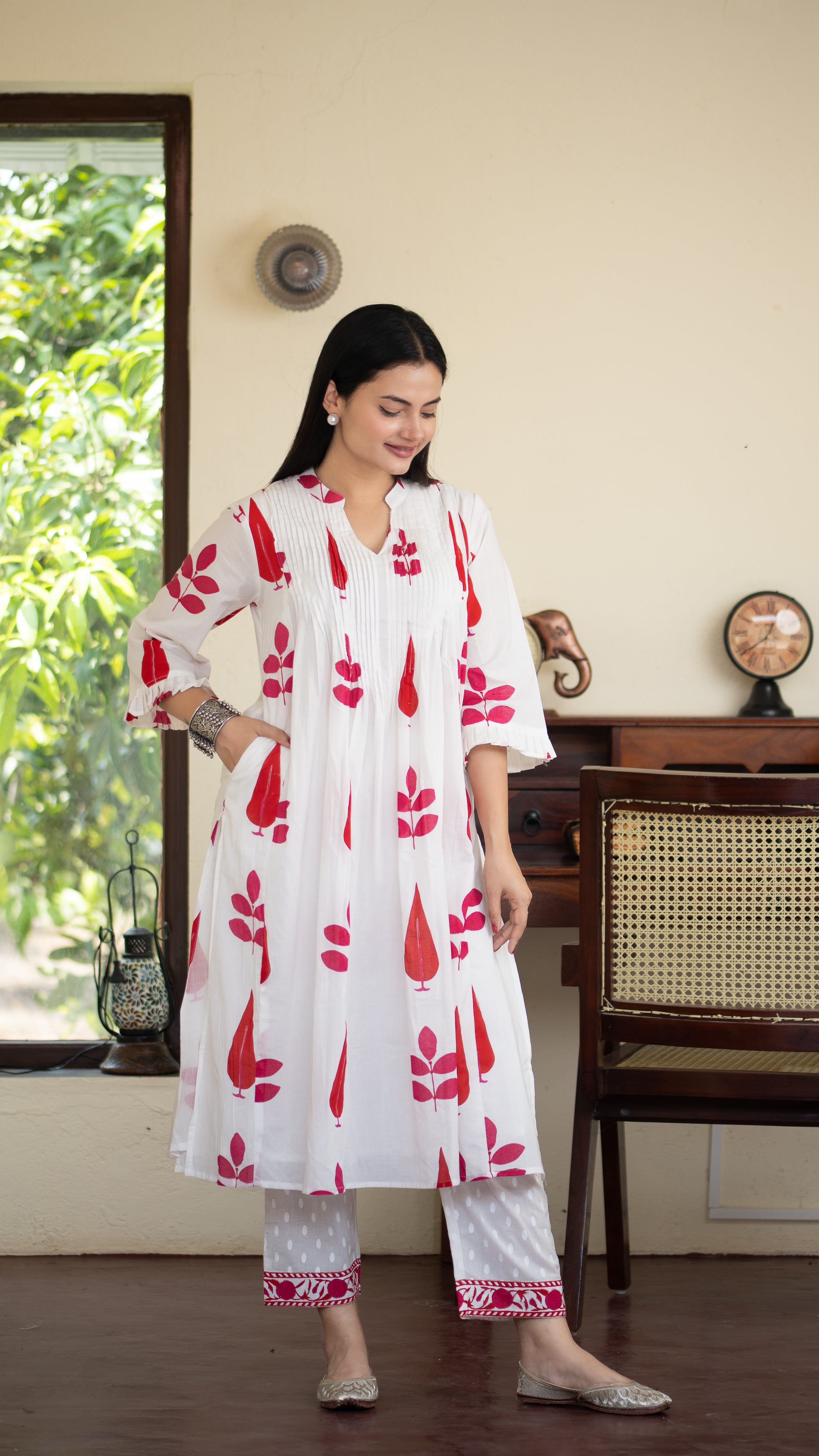 Akrita Cotton A-line Handblock Pant Set - The Jaipur Studio