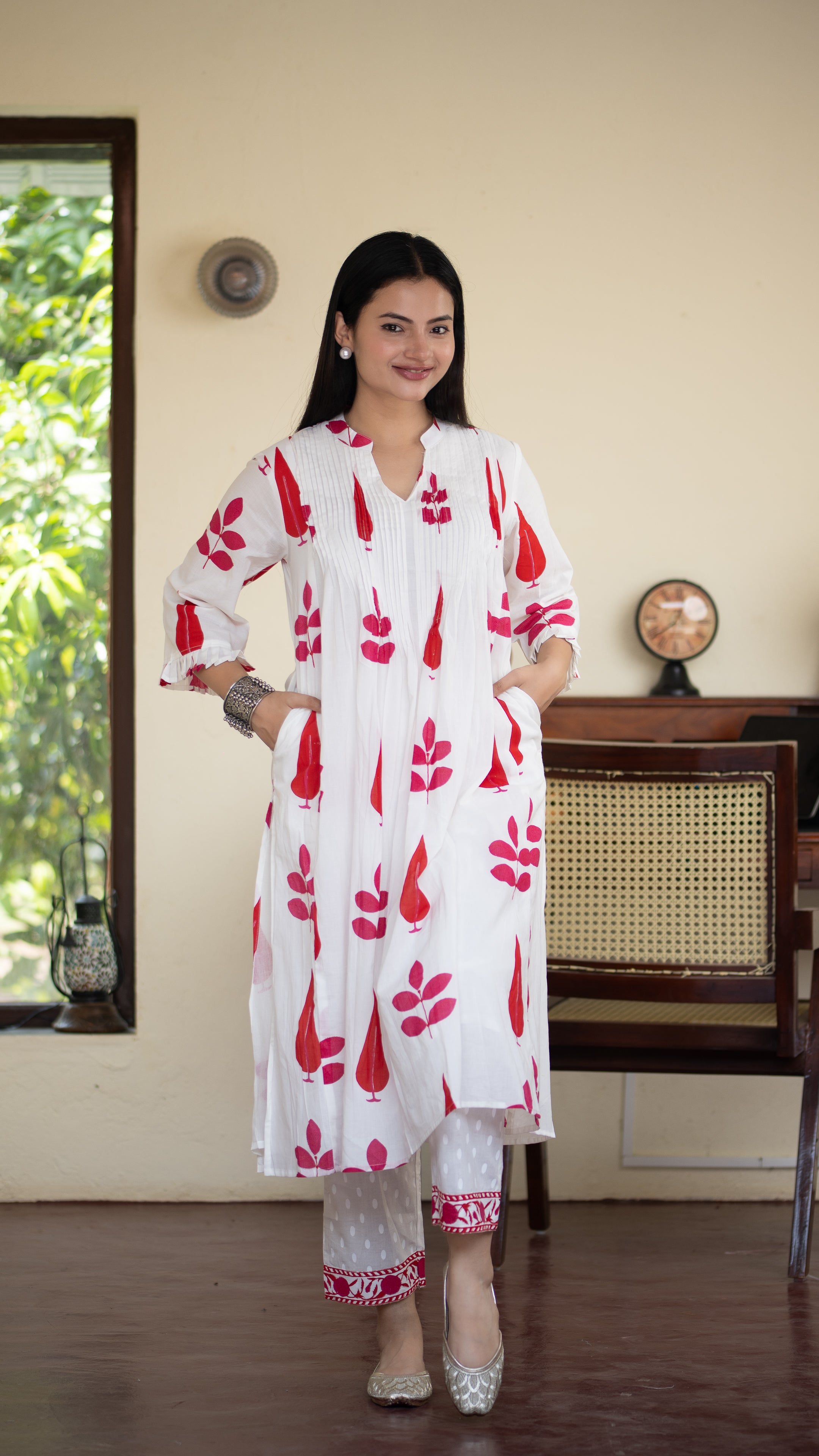 Akrita Cotton A-line Handblock Pant Set - The Jaipur Studio