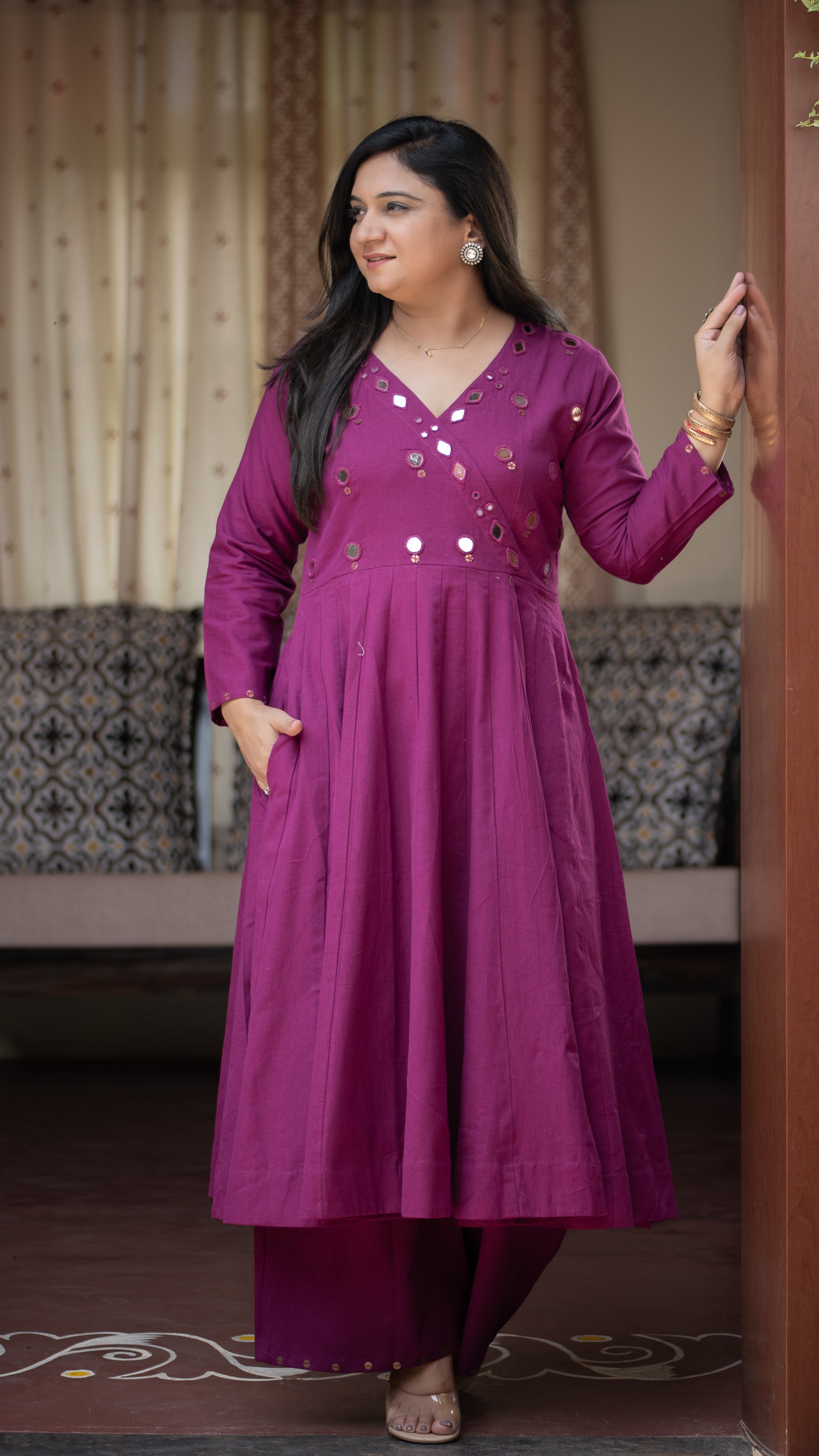 Giva Cotton Mirror Embroidered Plazo Set - The Jaipur Studio