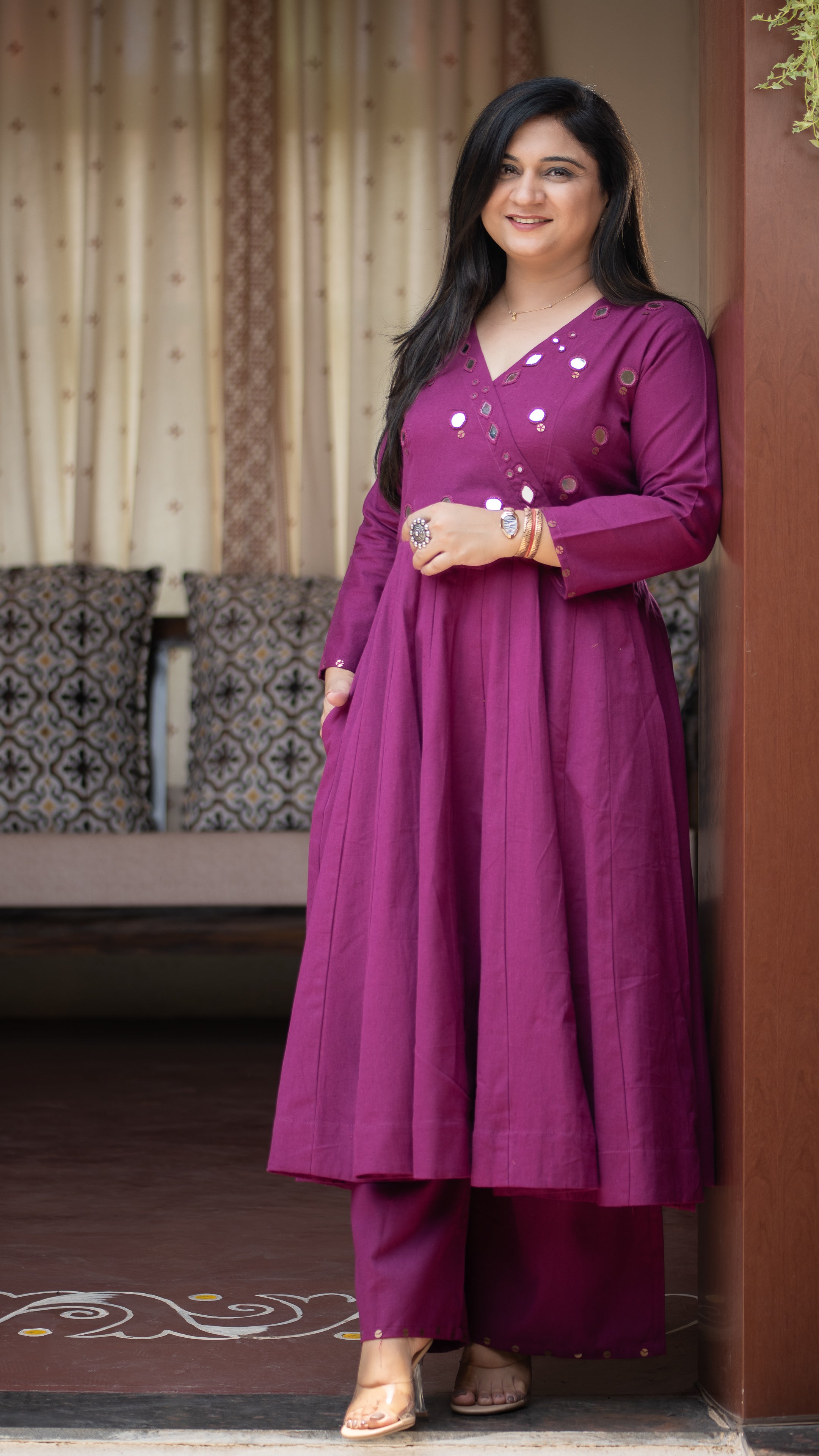 Giva Cotton Mirror Embroidered Plazo Set - The Jaipur Studio