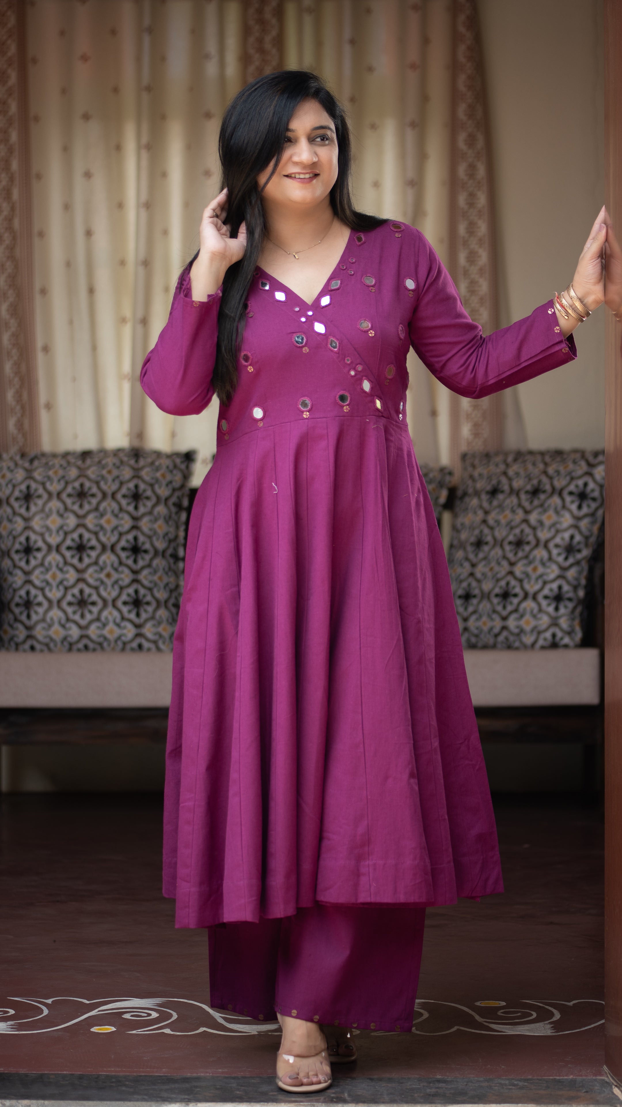 Giva Cotton Mirror Embroidered Plazo Set - The Jaipur Studio