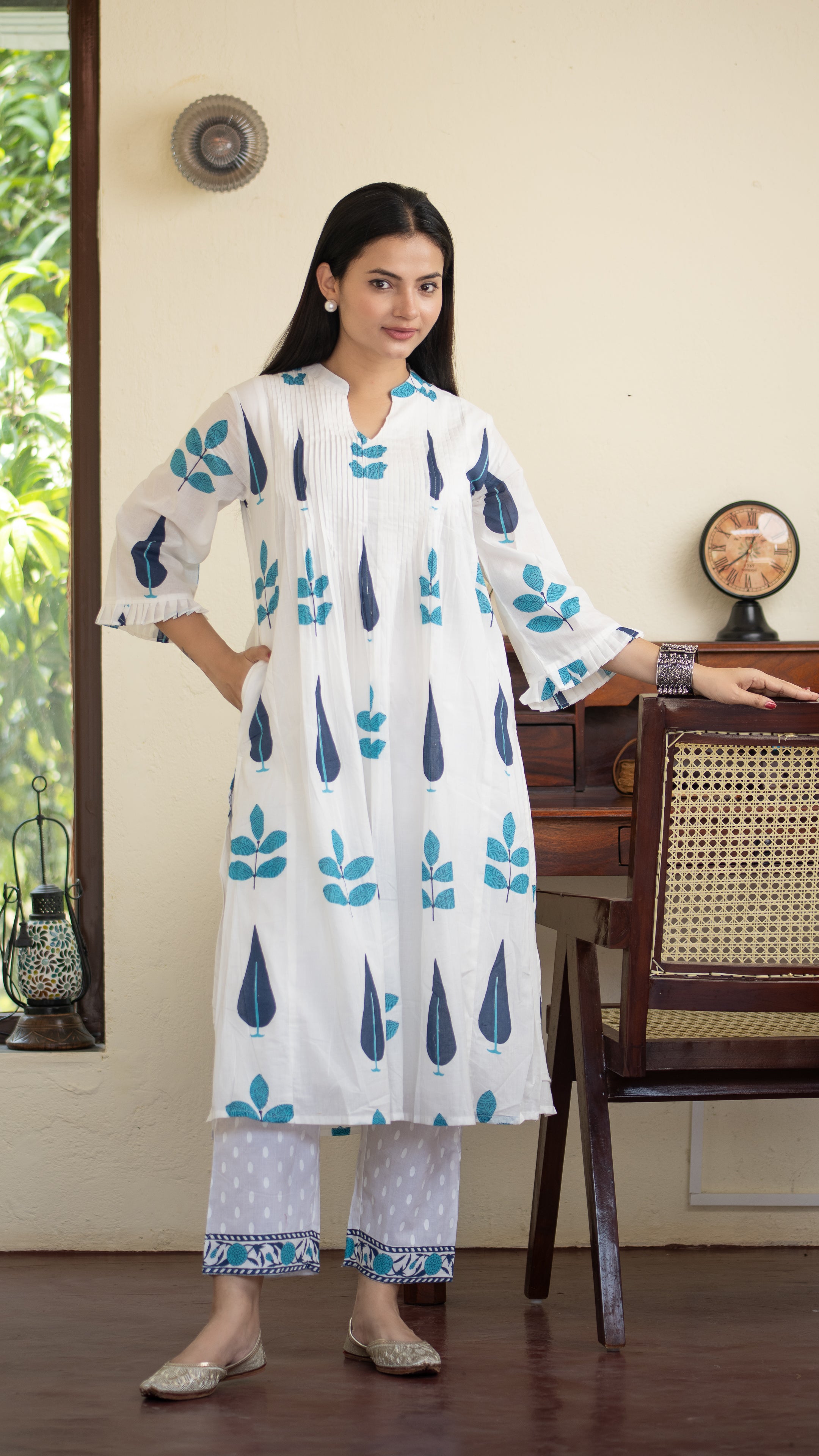 Akrita Cotton A-line Handblock Pant Set - The Jaipur Studio