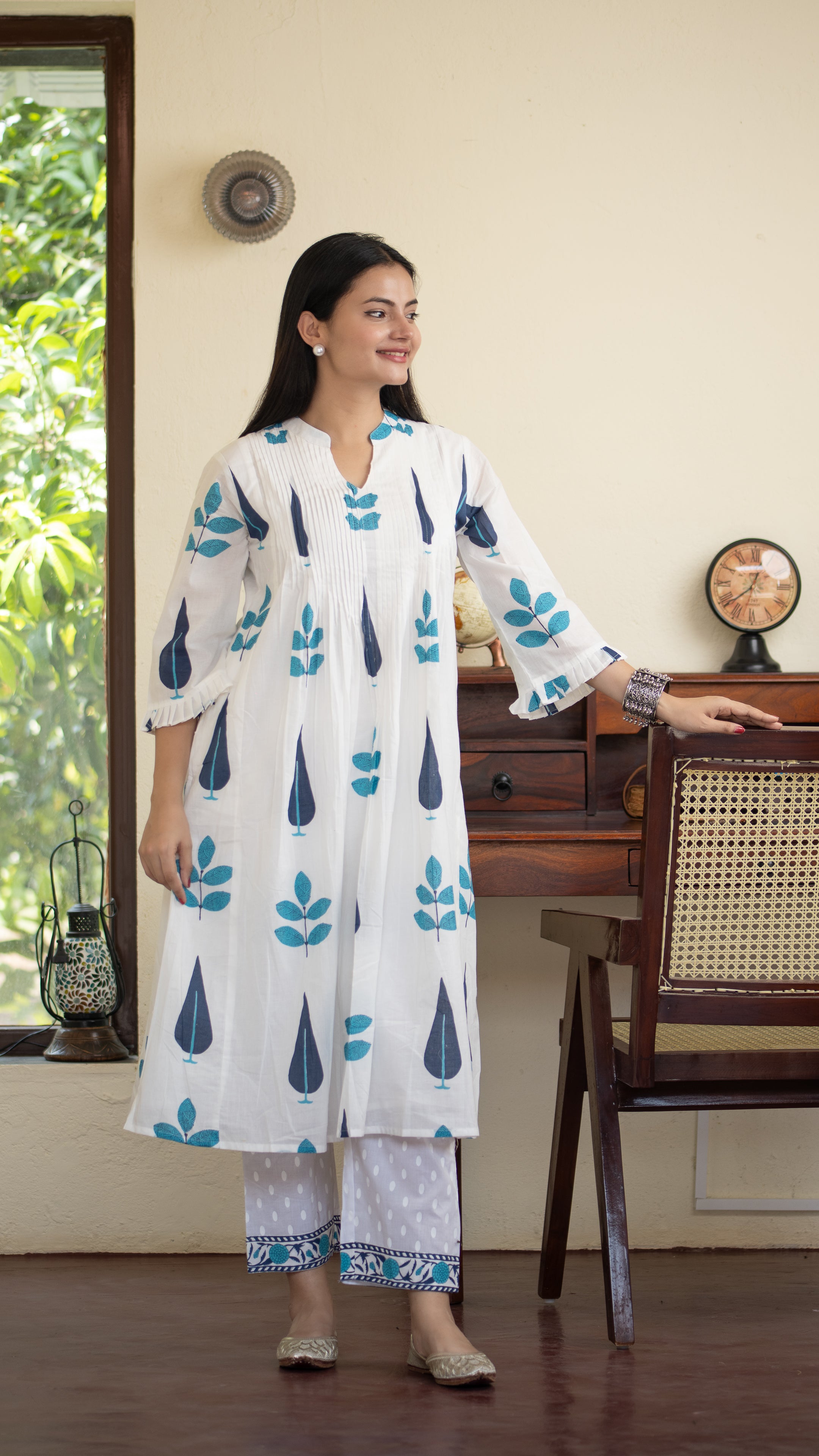Akrita Cotton A-line Handblock Pant Set - The Jaipur Studio
