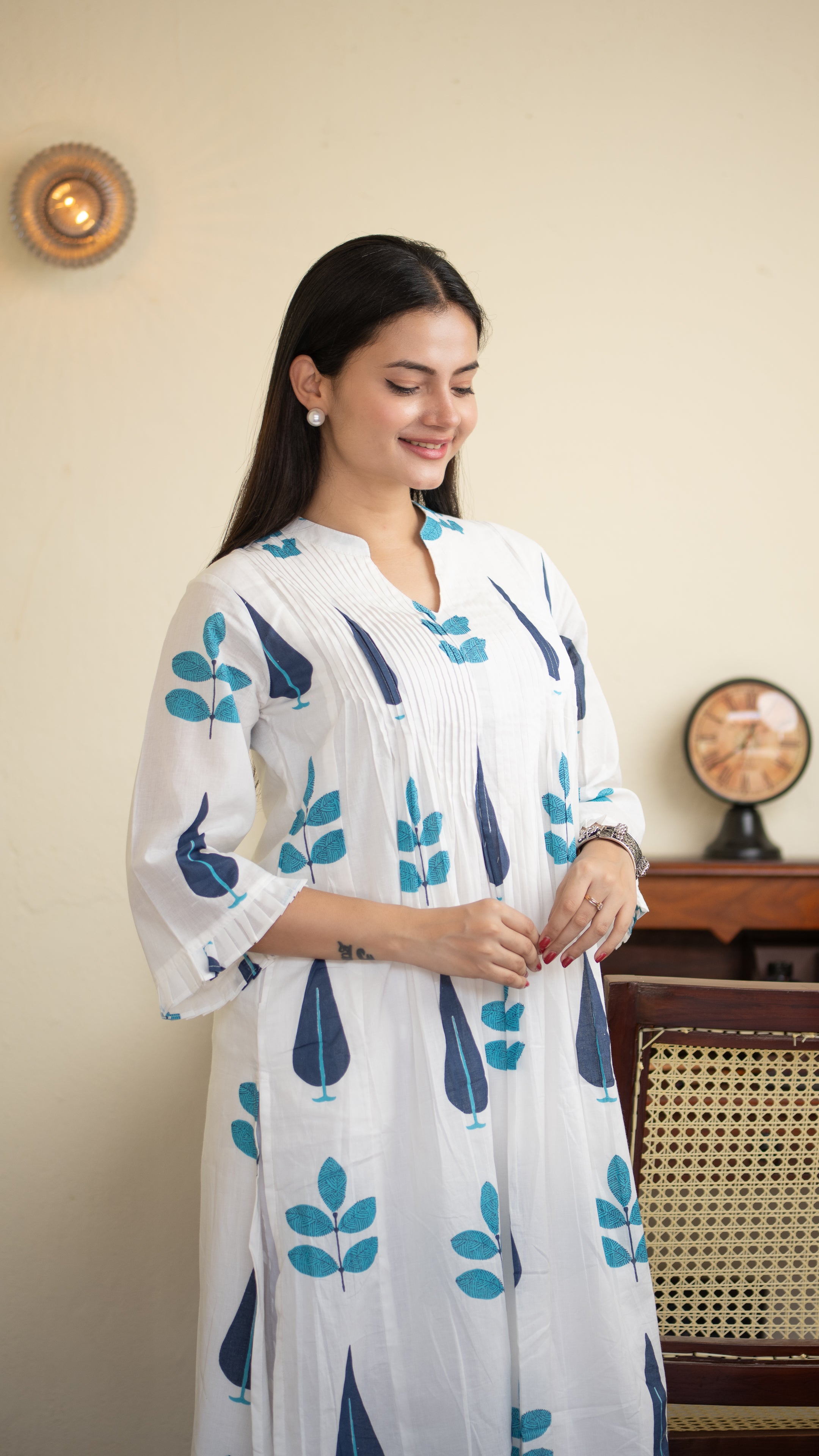 Akrita Cotton A-line Handblock Pant Set - The Jaipur Studio