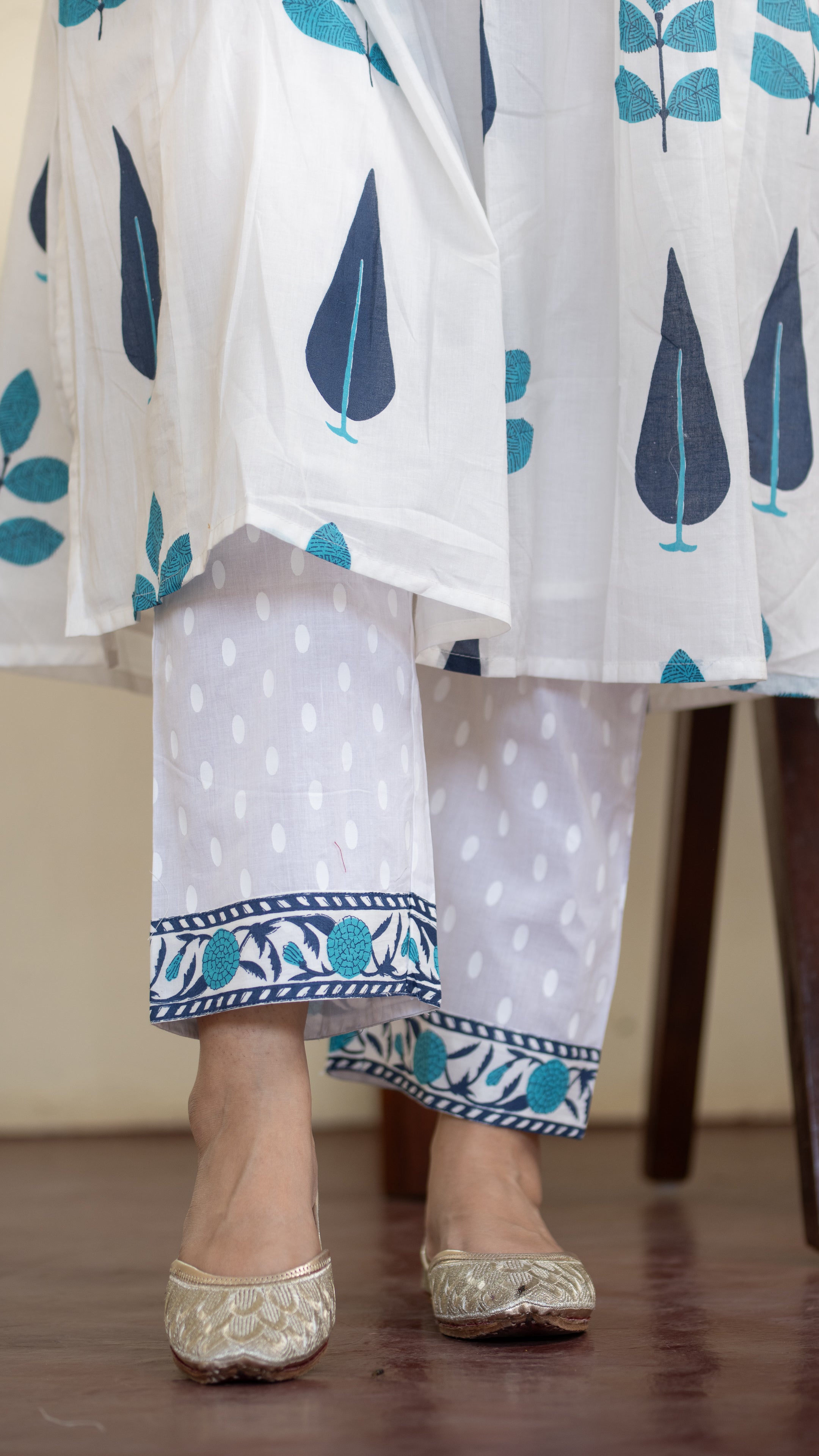Akrita Cotton A-line Handblock Pant Set - The Jaipur Studio
