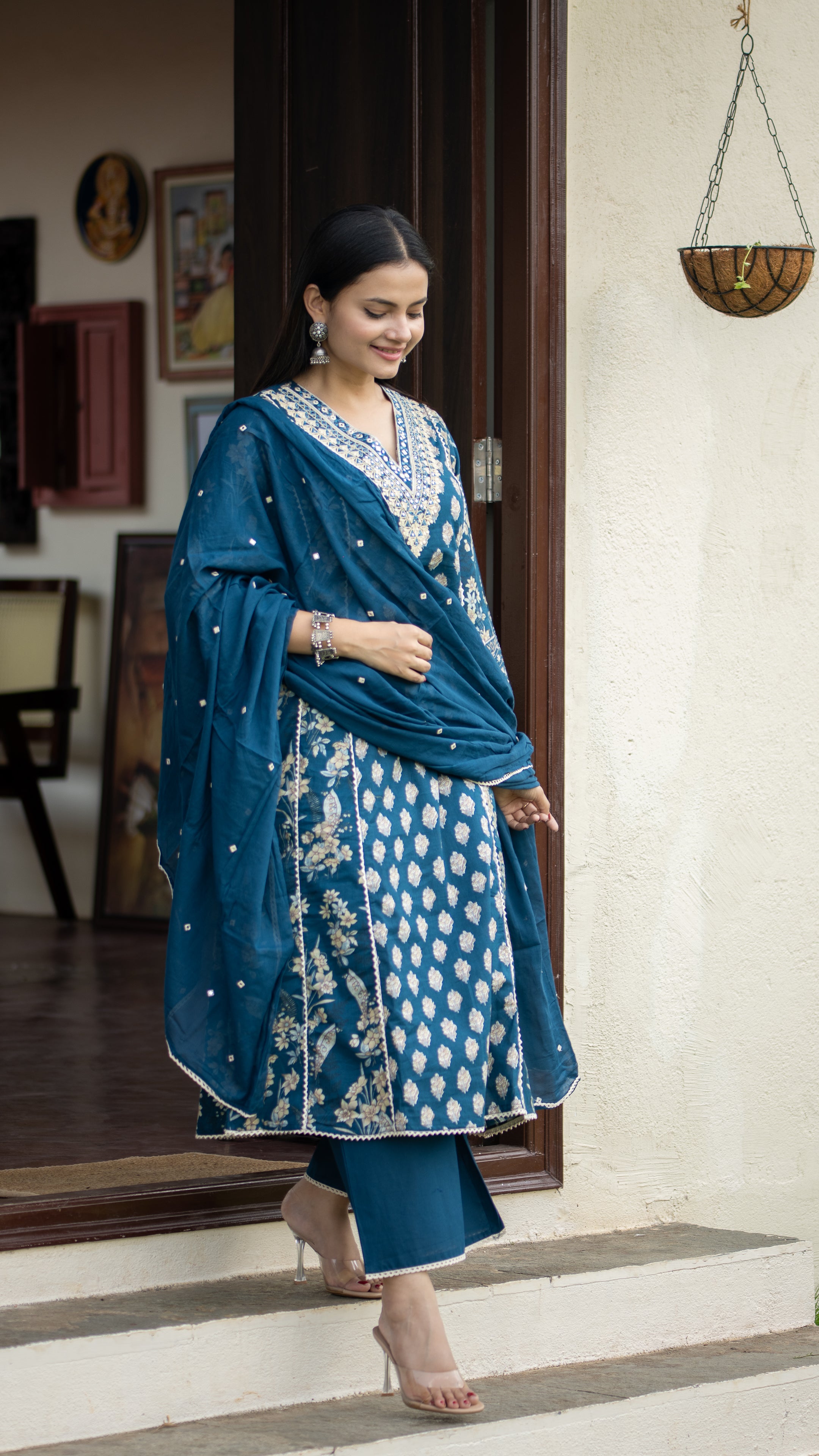 Sadiya Cotton Handblock Embroidered Pakistani Suit - The Jaipur Studio