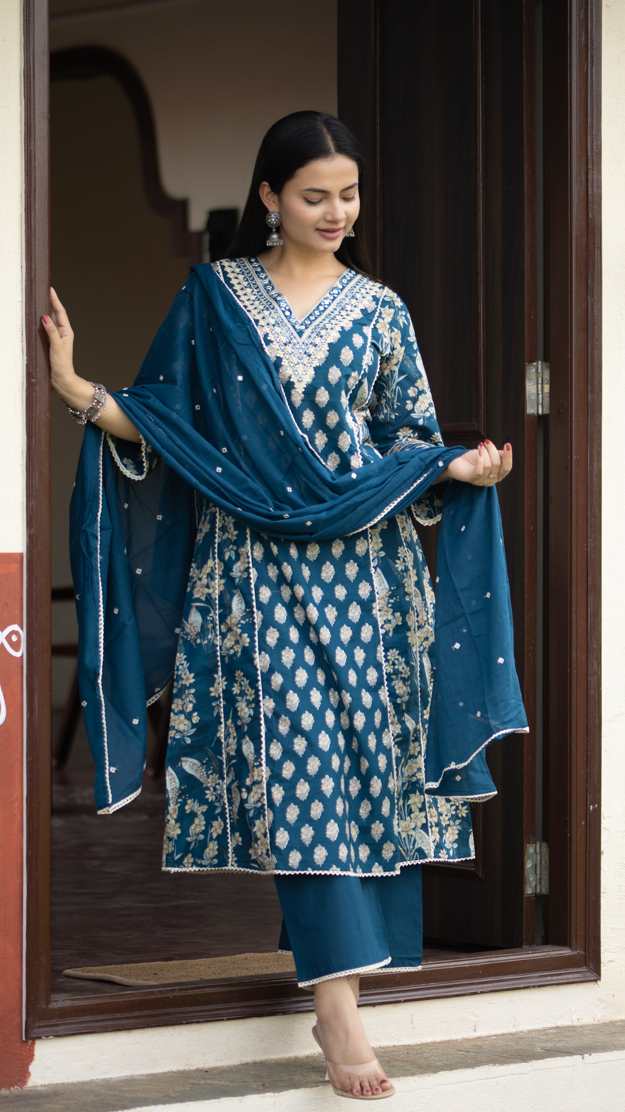 Sadiya Cotton Handblock Embroidered Pakistani Suit - The Jaipur Studio