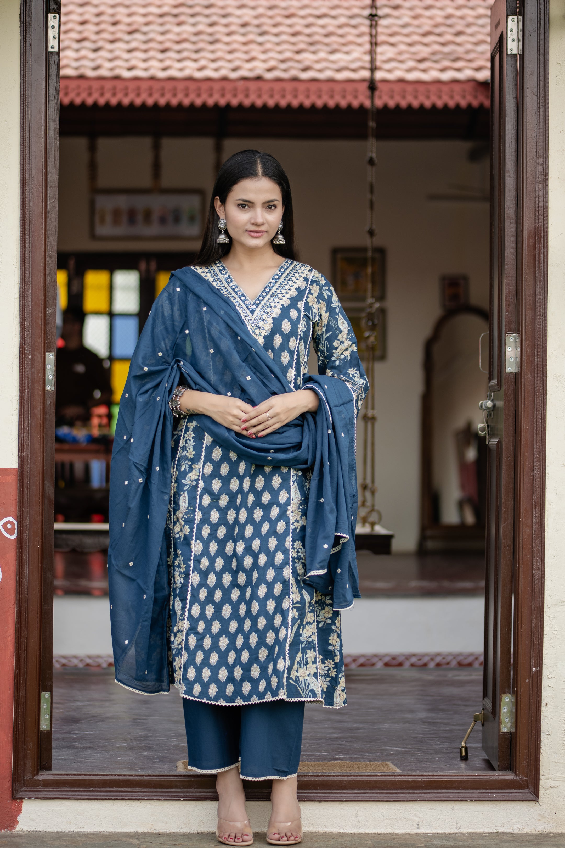 Sadiya Cotton Handblock Embroidered Pakistani Suit - The Jaipur Studio