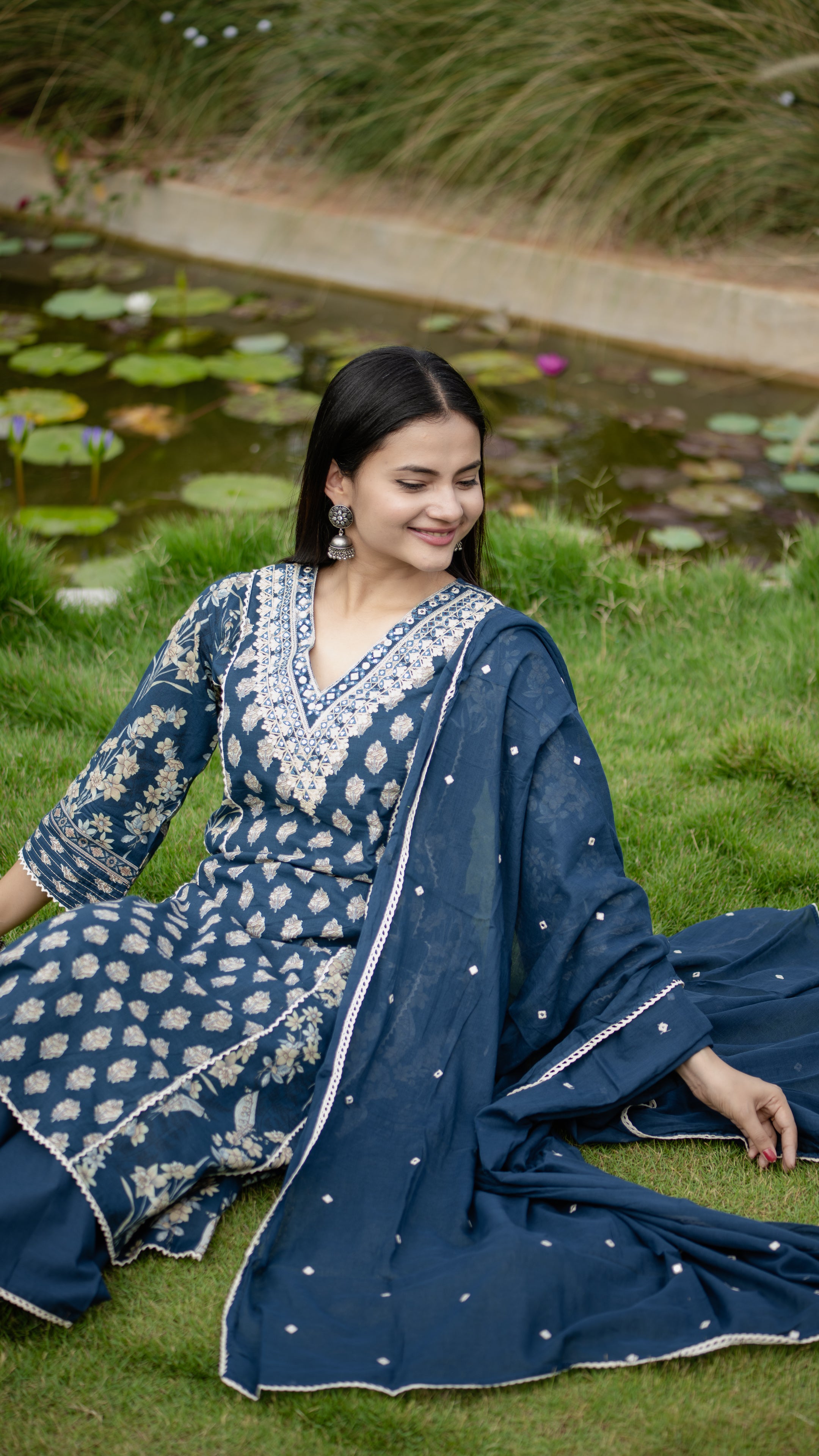 Sadiya Cotton Handblock Embroidered Pakistani Suit - The Jaipur Studio