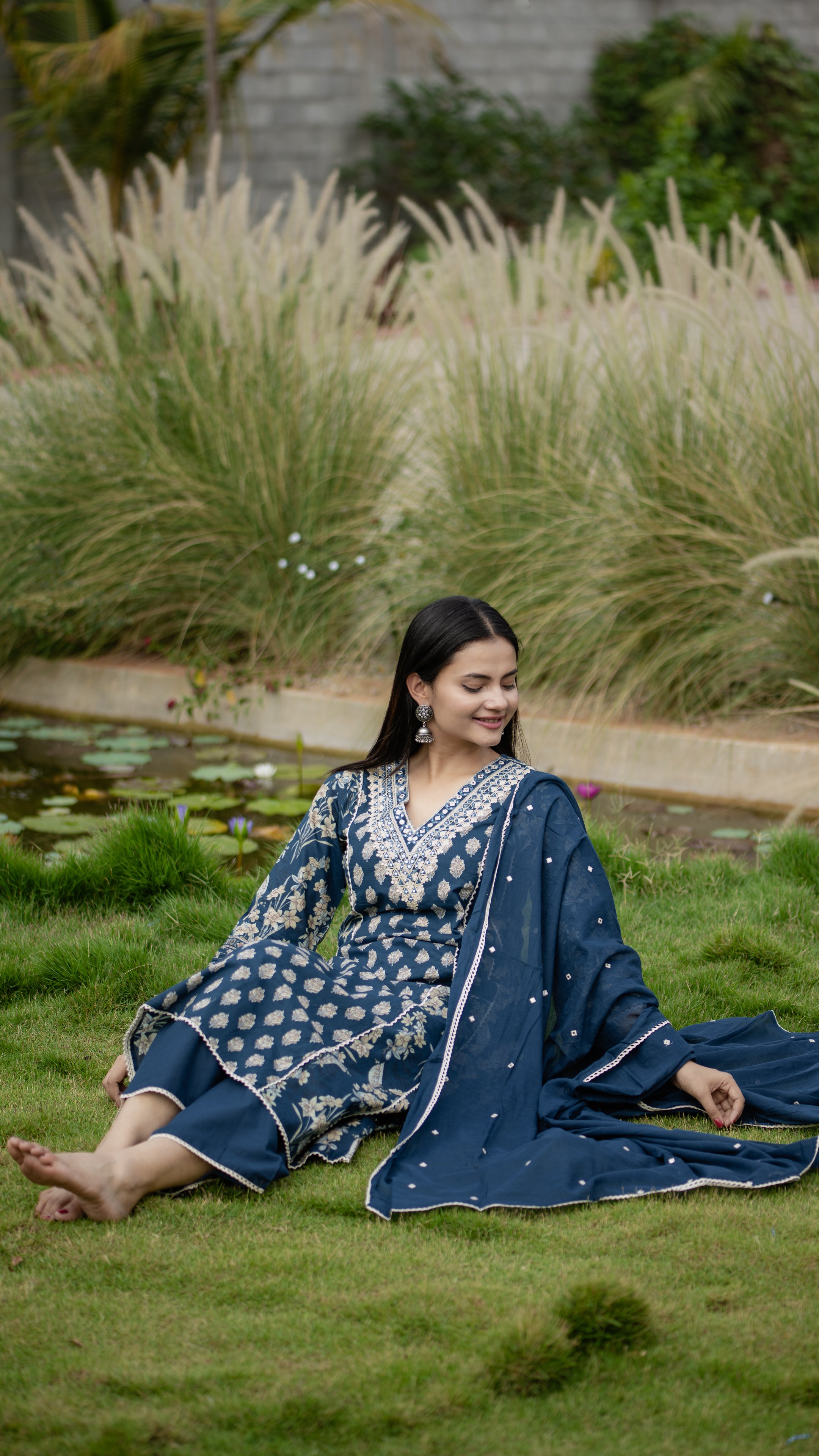 Sadiya Cotton Handblock Embroidered Pakistani Suit - The Jaipur Studio