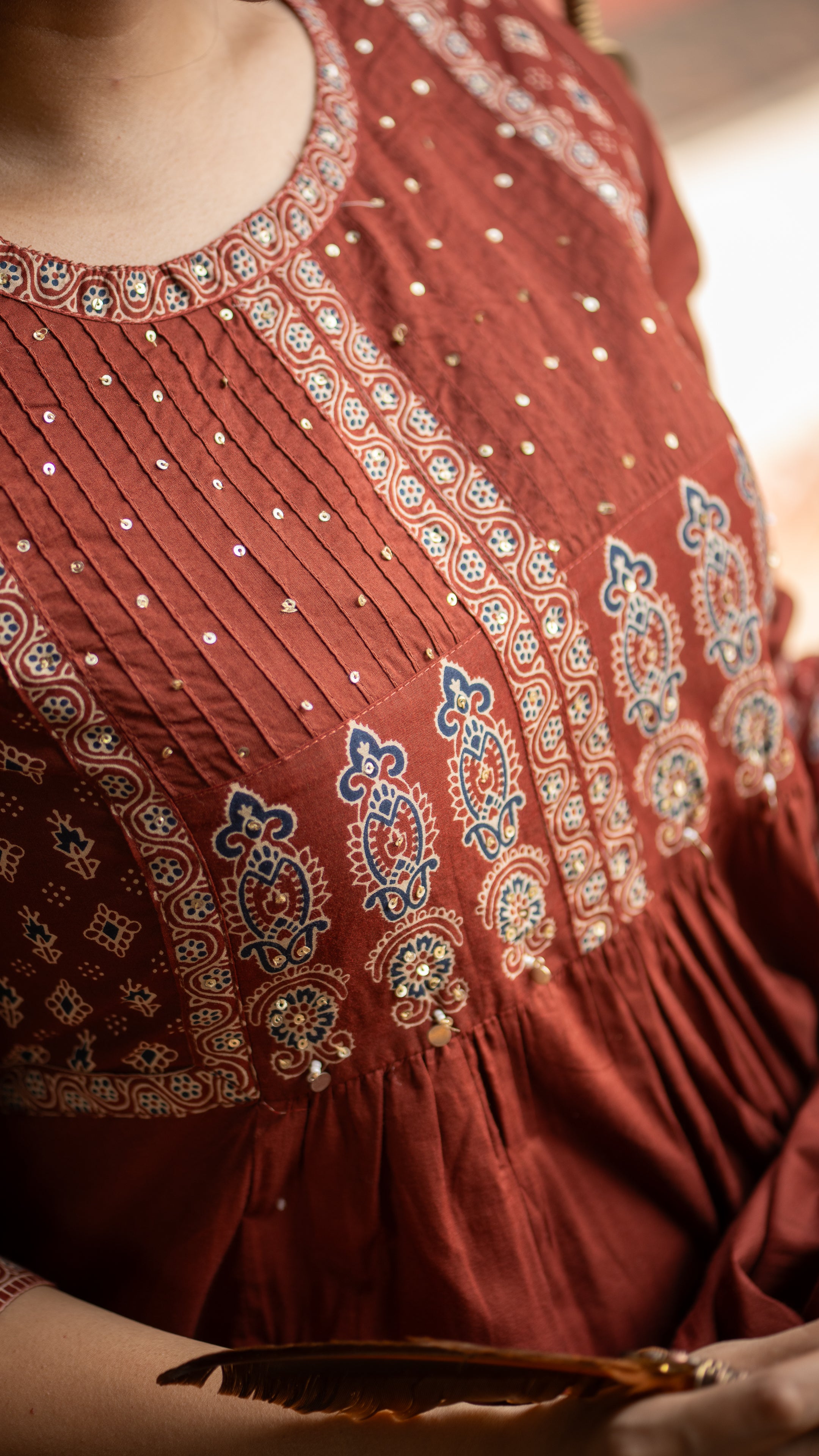 Deliah Handblock Premium Cotton Detailed Pant set - The Jaipur Studio