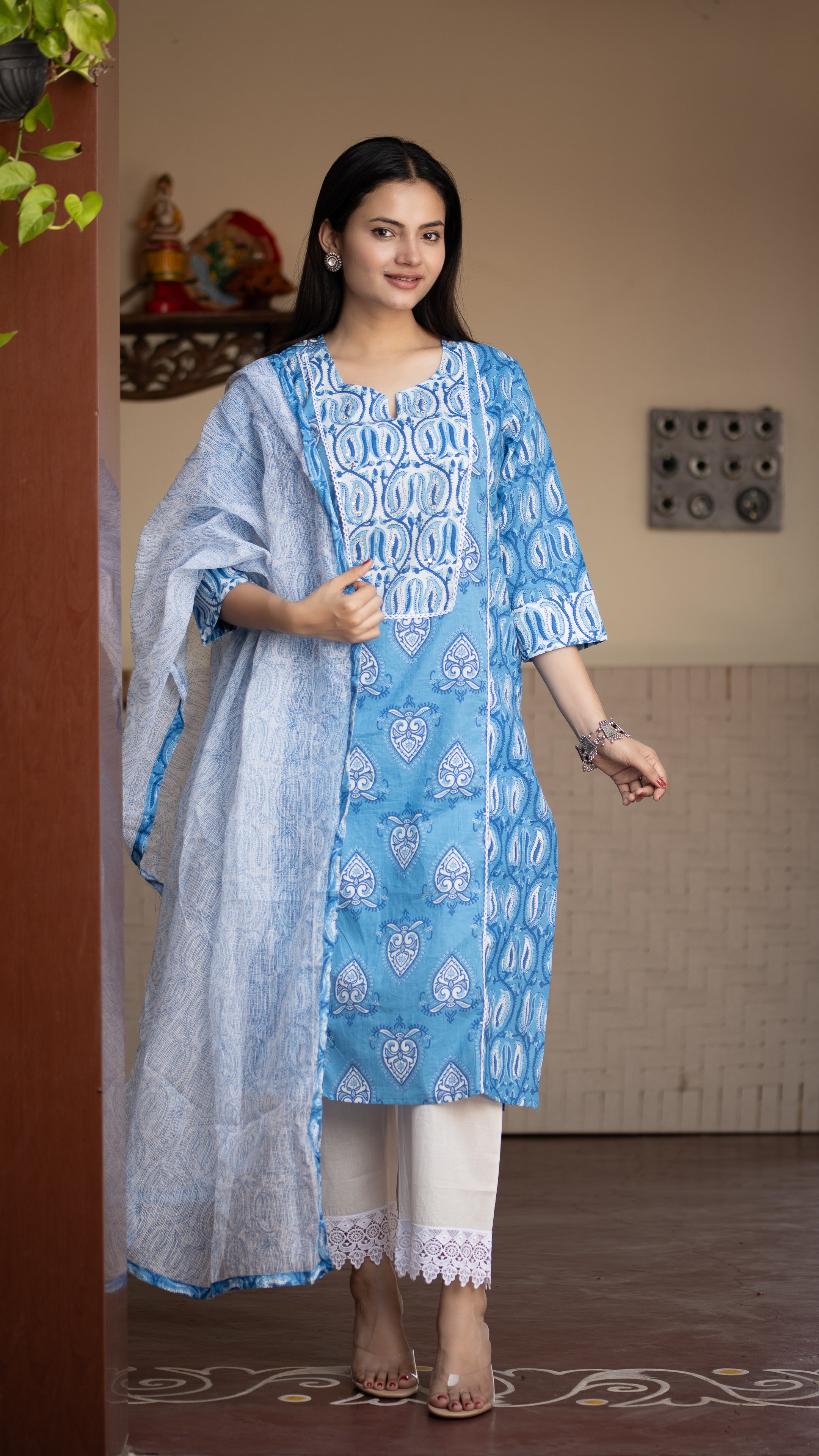 Mashia Cotton Pakistani Suit with Lace Detailing - The Jaipur Studio