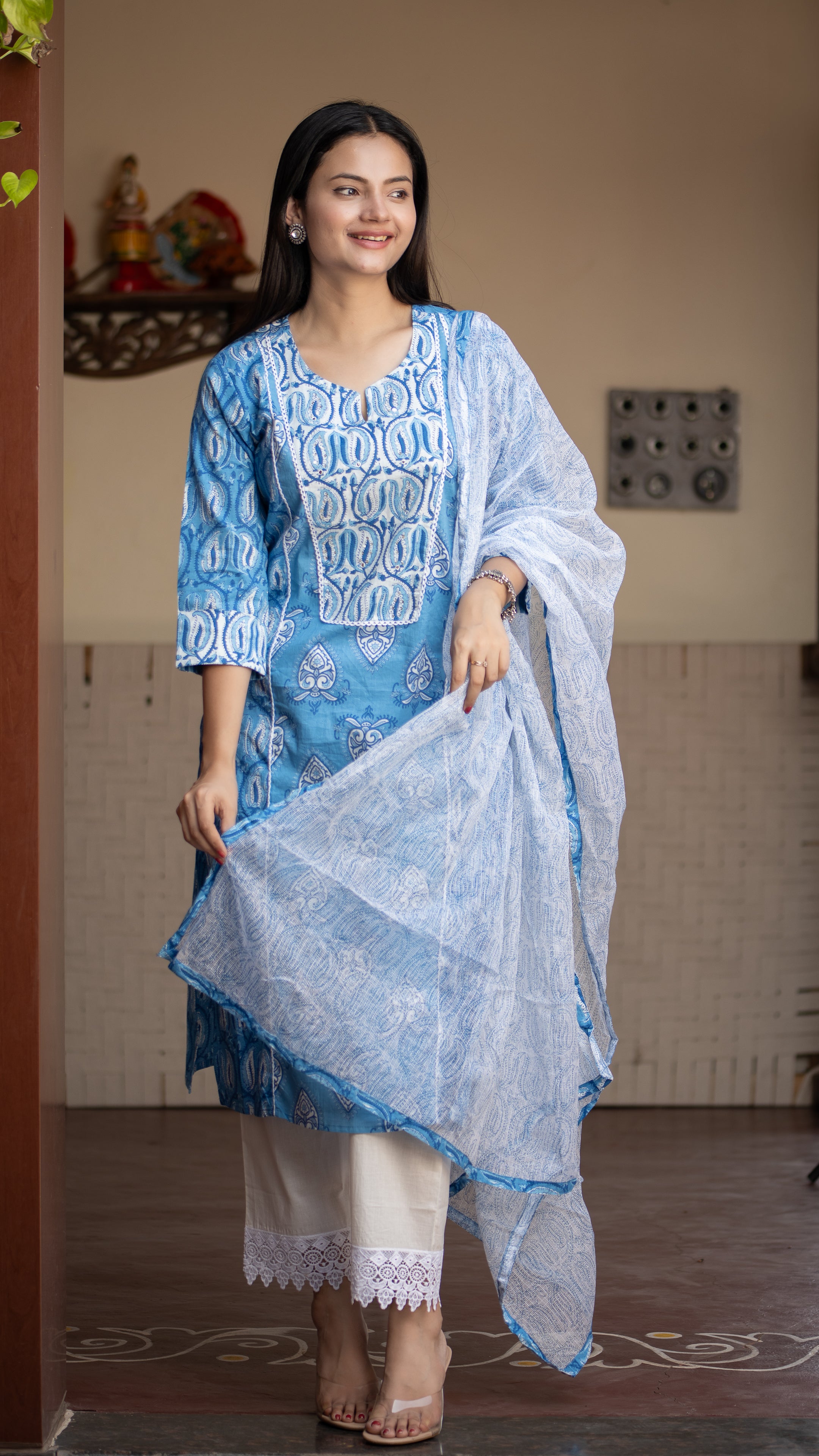 Mashia Cotton Pakistani Suit with Lace Detailing - The Jaipur Studio