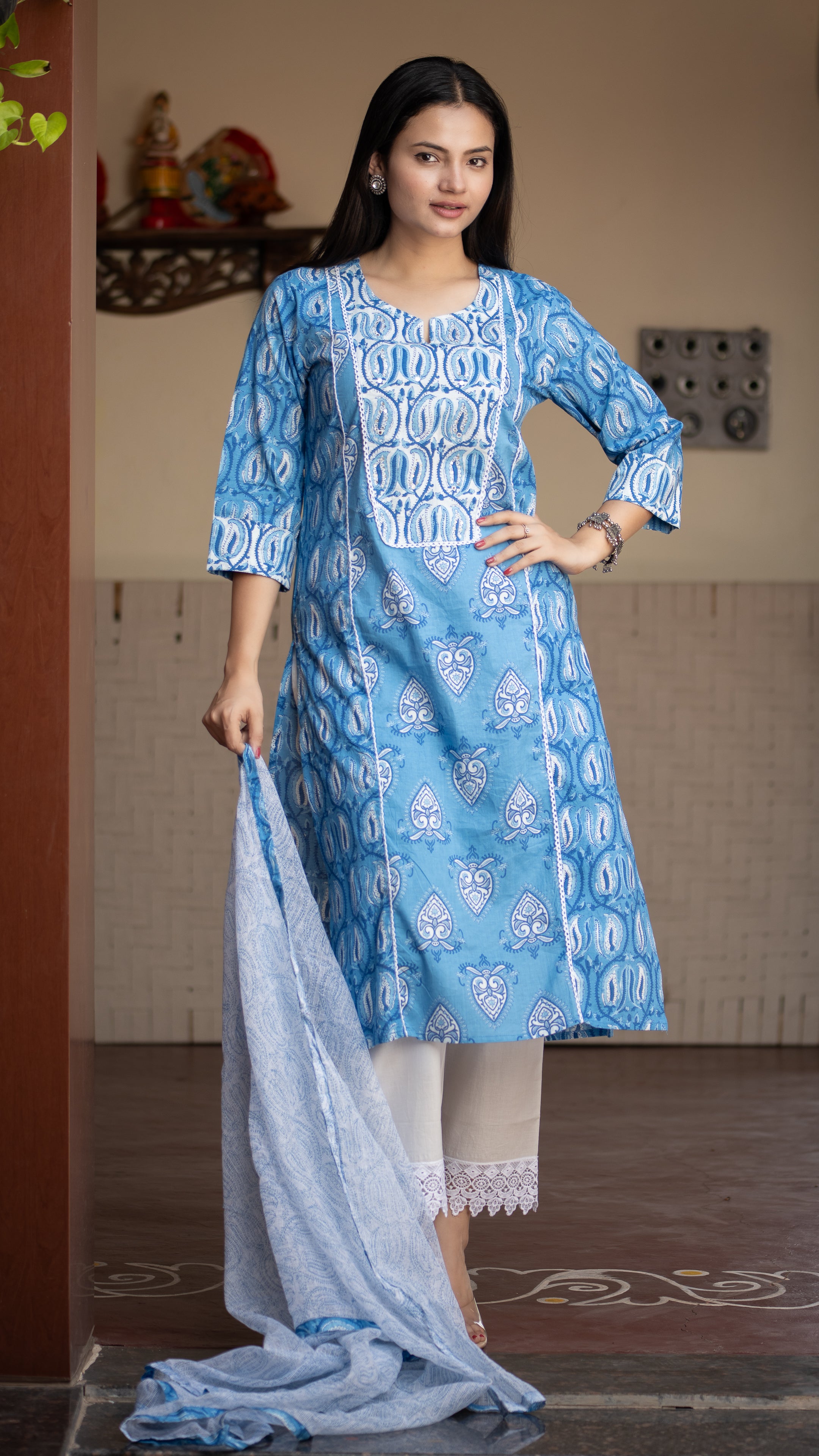 Mashia Cotton Pakistani Suit with Lace Detailing - The Jaipur Studio