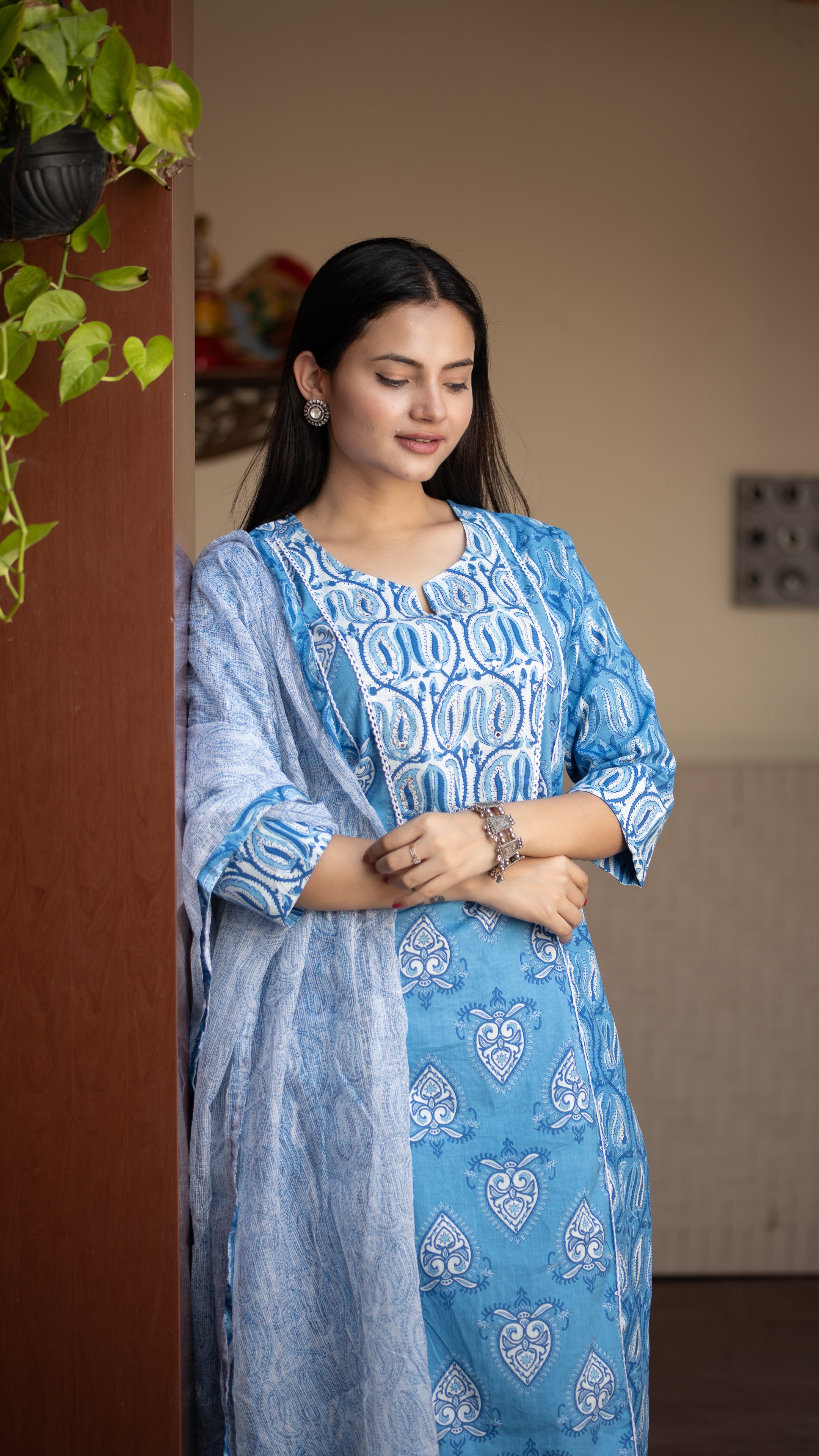 Mashia Cotton Pakistani Suit with Lace Detailing - The Jaipur Studio