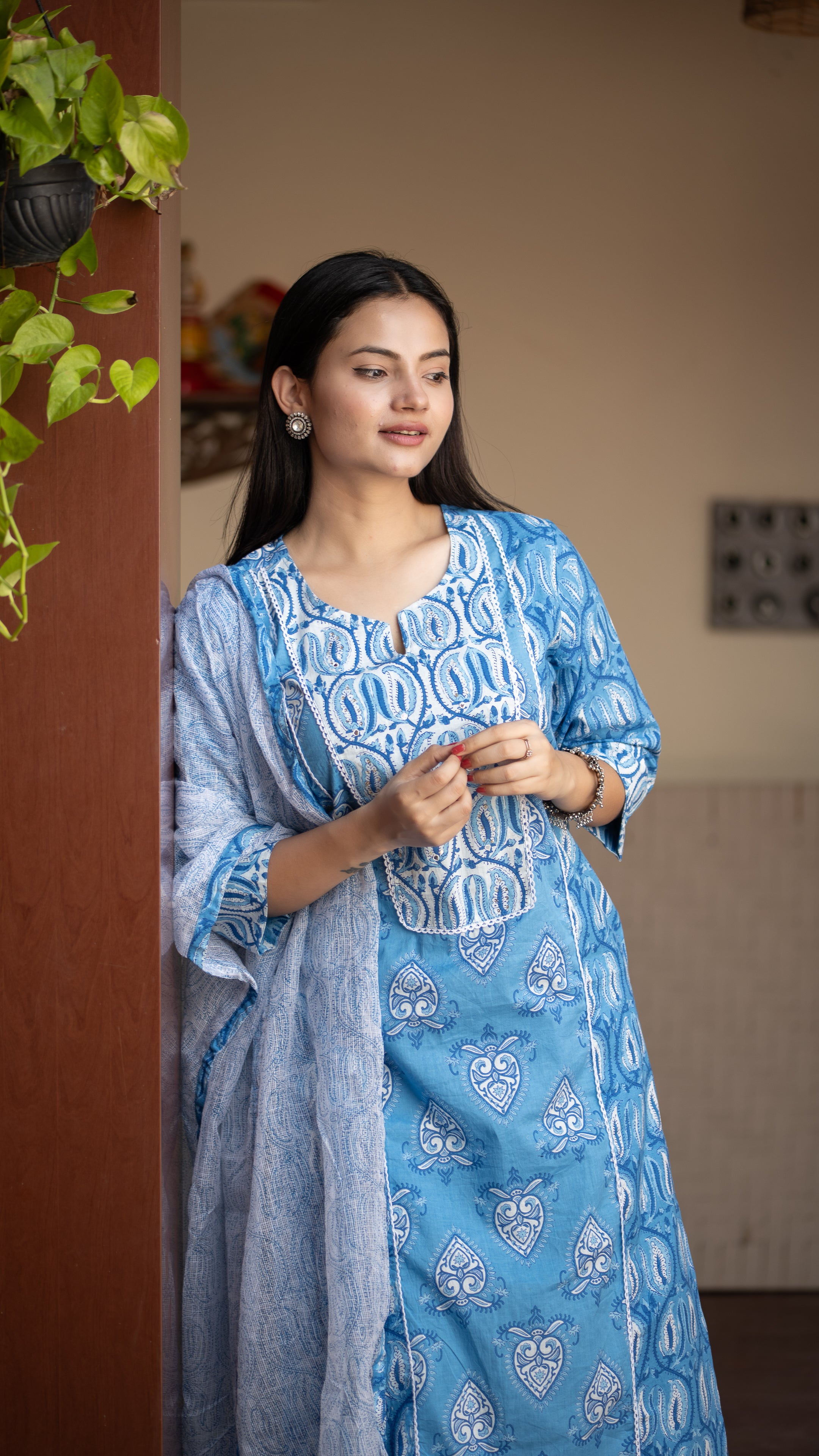 Mashia Cotton Pakistani Suit with Lace Detailing - The Jaipur Studio