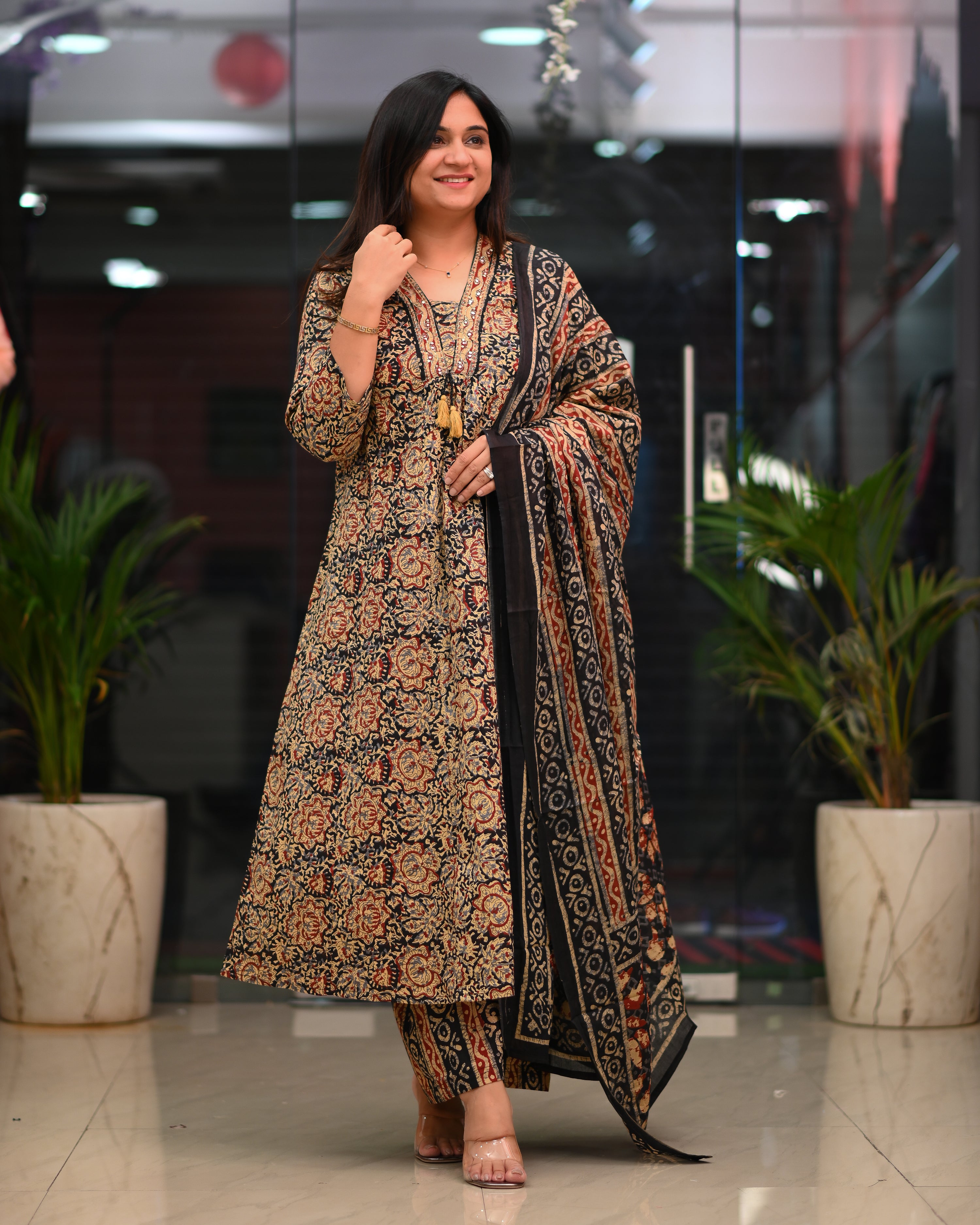 Chavvi KalamKari Cotton A-line Divider Set - The Jaipur Studio