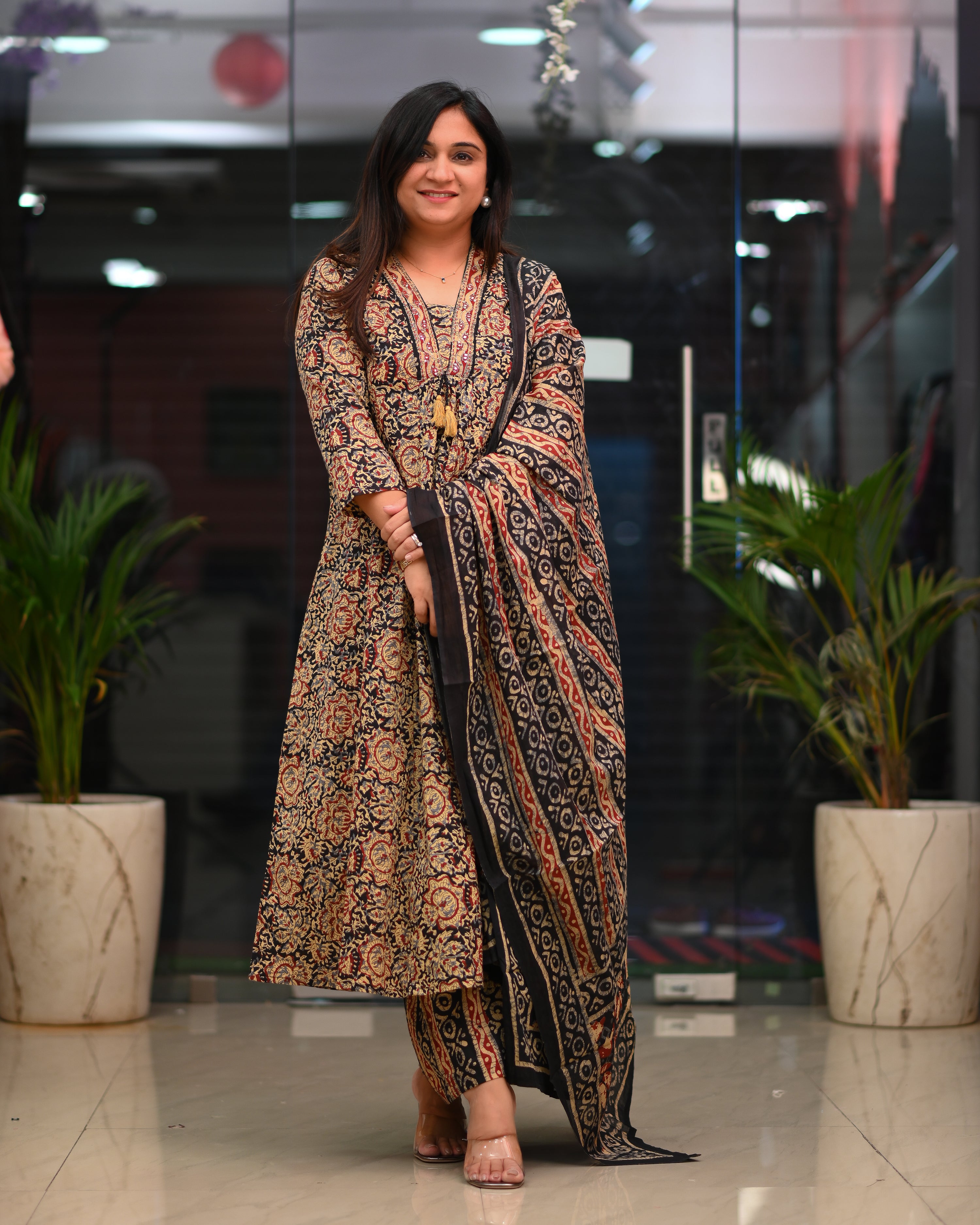 Chavvi KalamKari Cotton A-line Divider Set - The Jaipur Studio