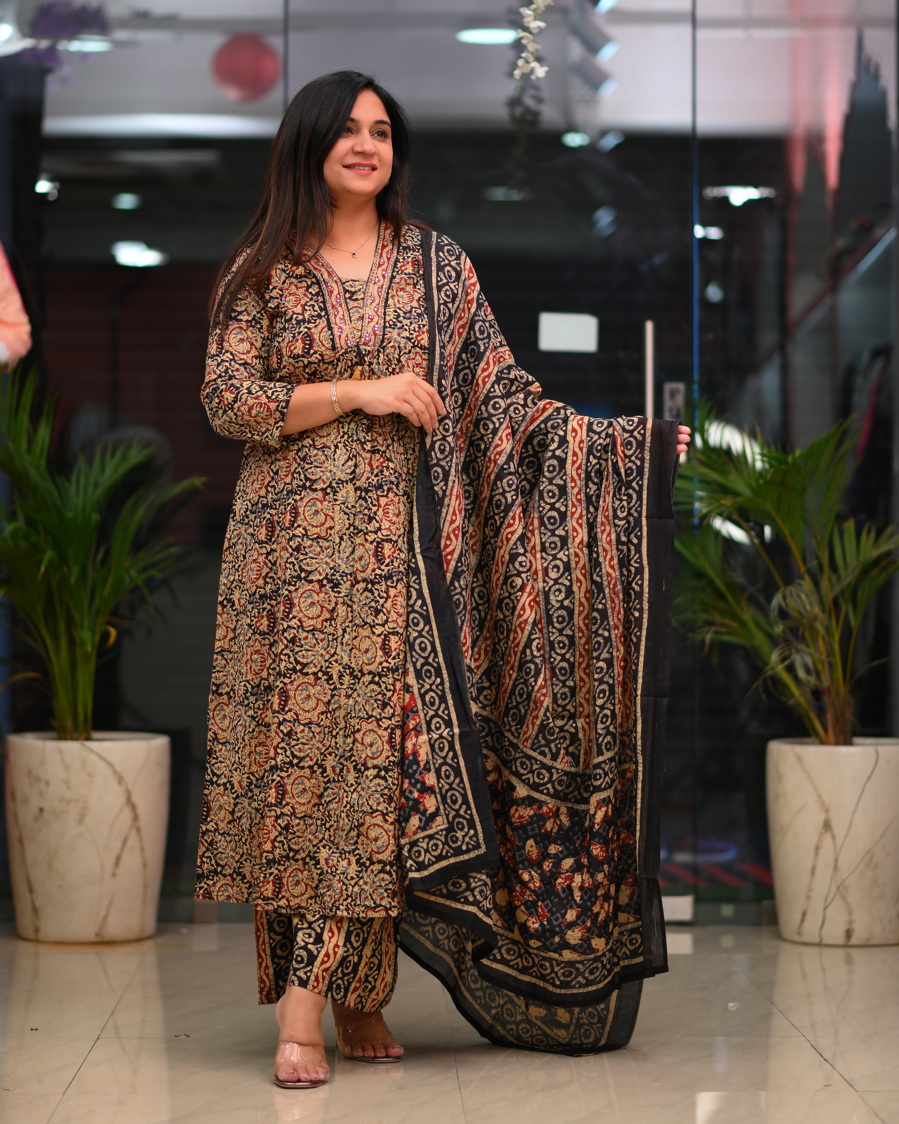 Chavvi KalamKari Cotton A-line Divider Set - The Jaipur Studio