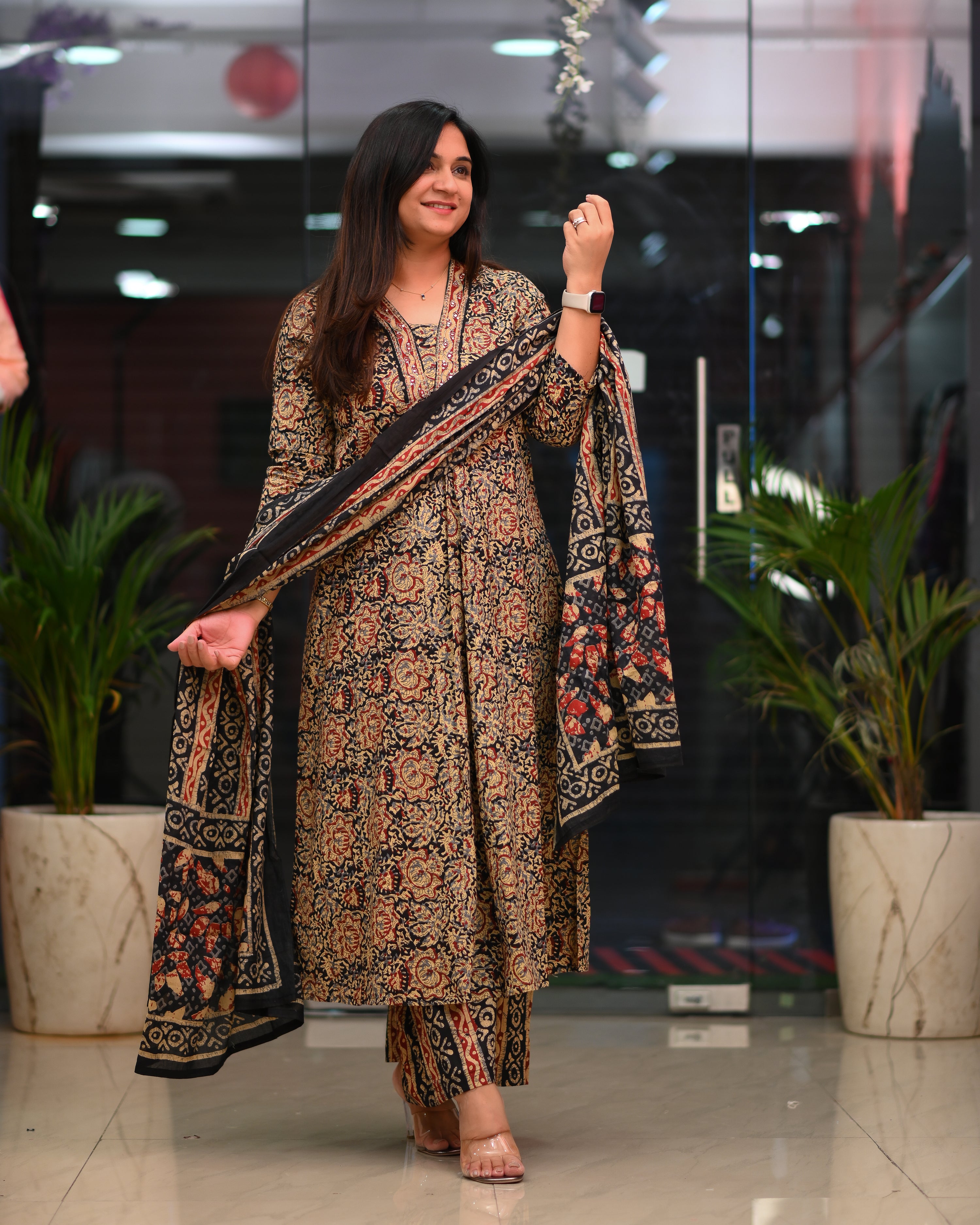 Chavvi KalamKari Cotton A-line Divider Set - The Jaipur Studio