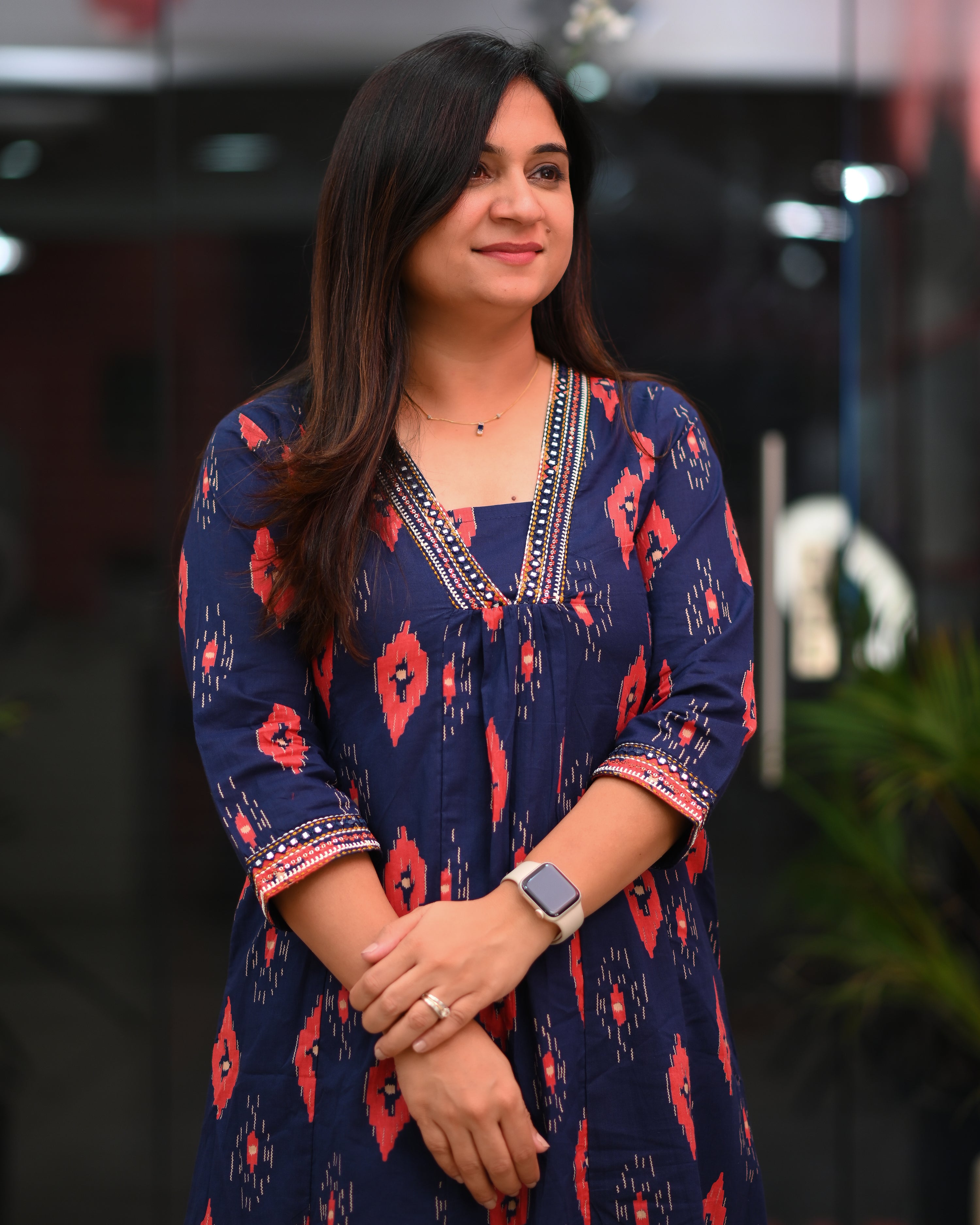Heena Ikkat Cotton A-line Divider Set with Pockets - The Jaipur Studio