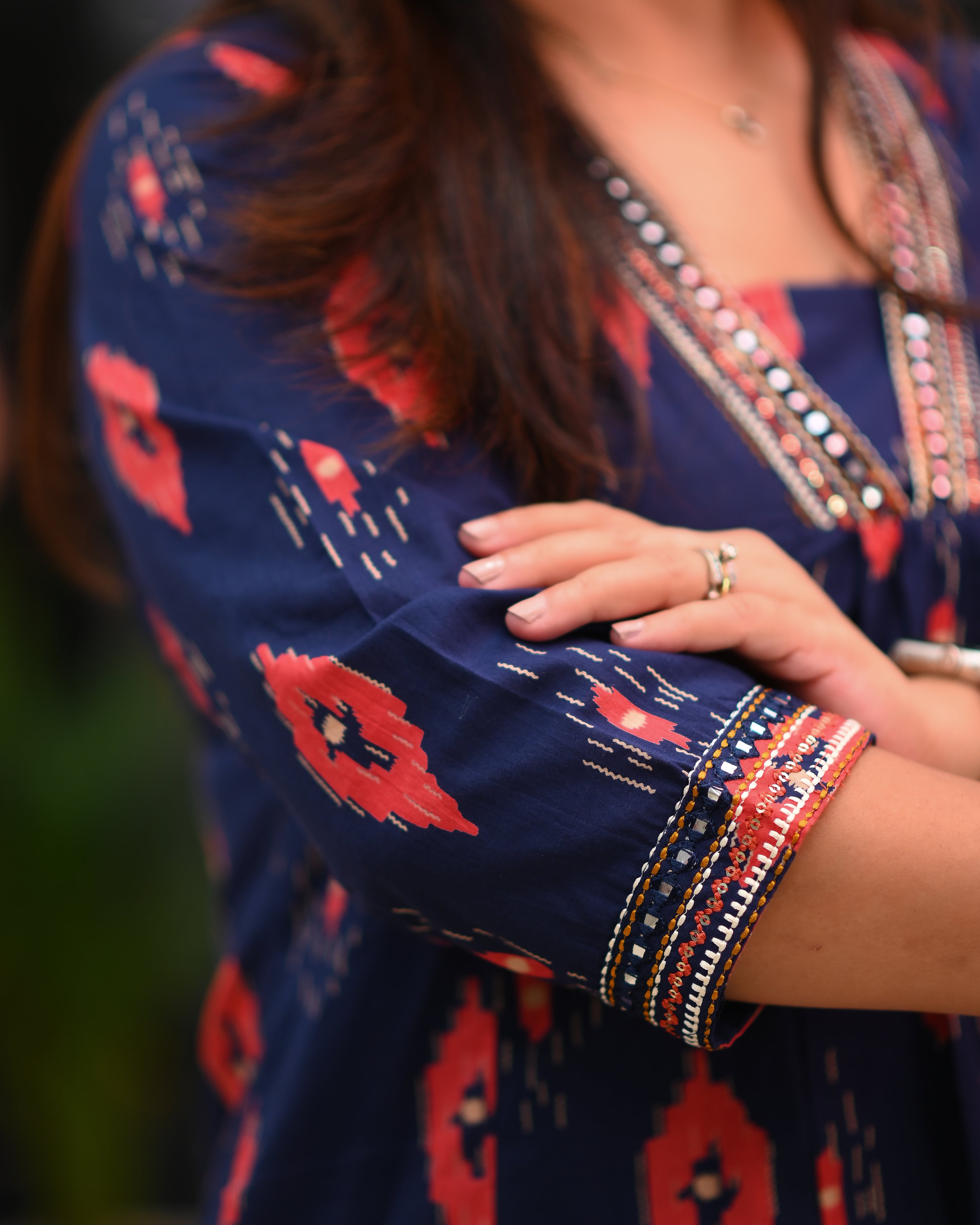 Heena Ikkat Cotton A-line Divider Set with Pockets - The Jaipur Studio